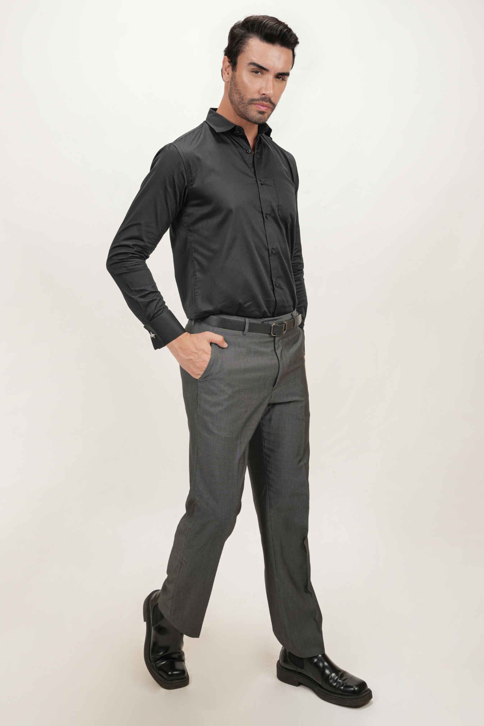 Premium Black Plain Regular Fit Shirt - 100% Cotton