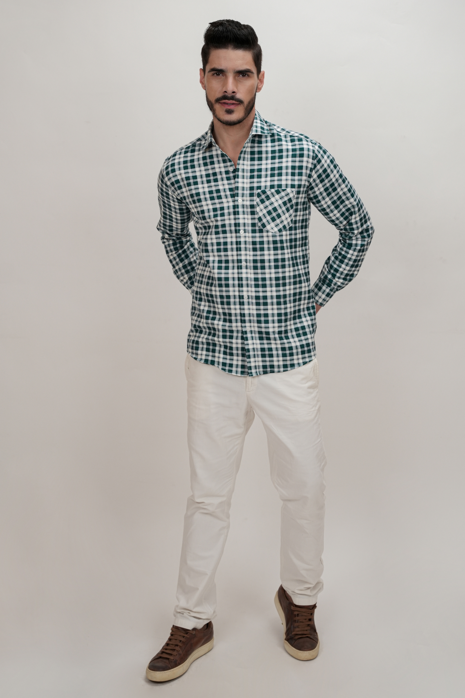 Checked Cotton Blend Blue Formal Shirt for Men