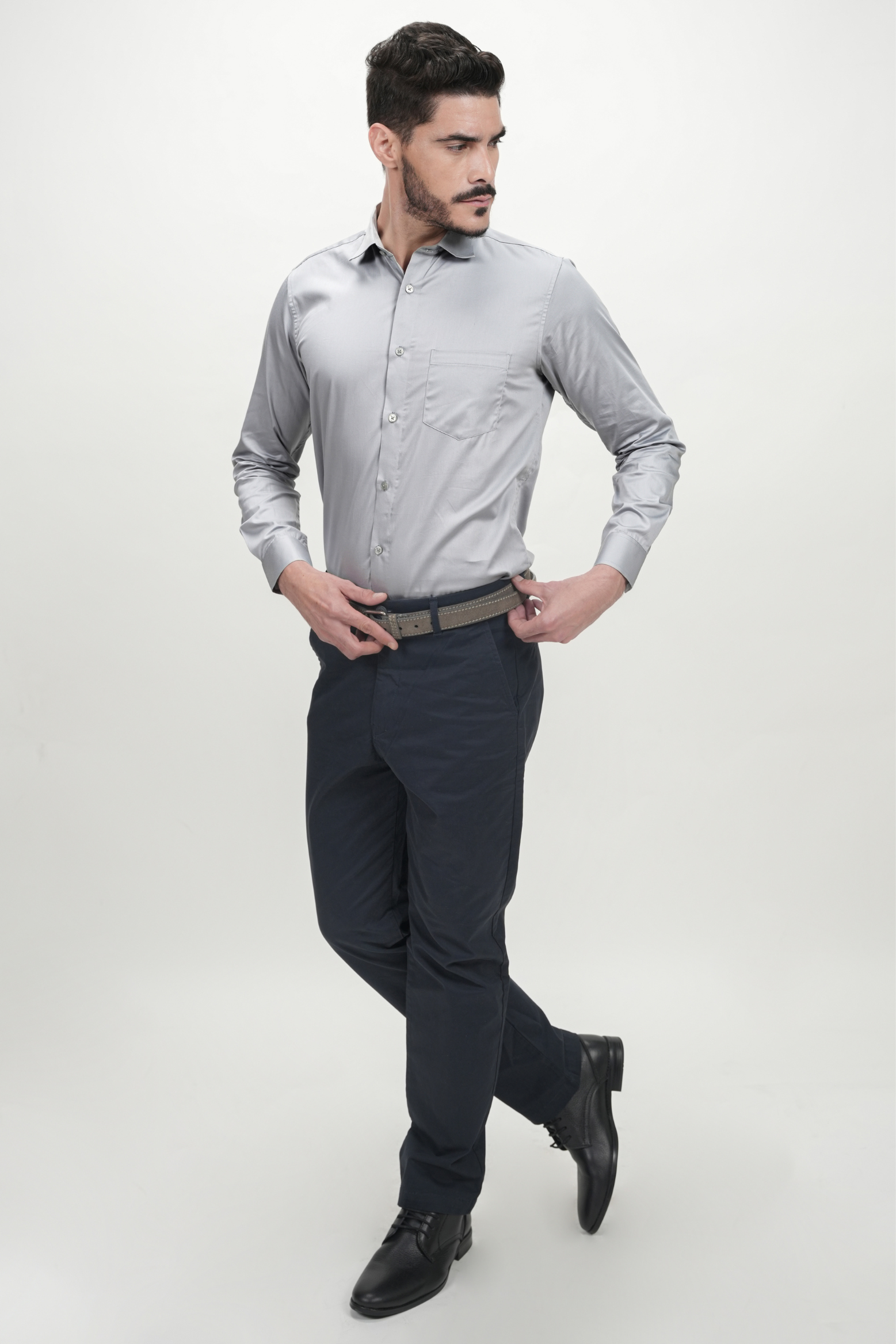 Grey Solid Plain Formal Shirts for Men - 100% Cotton