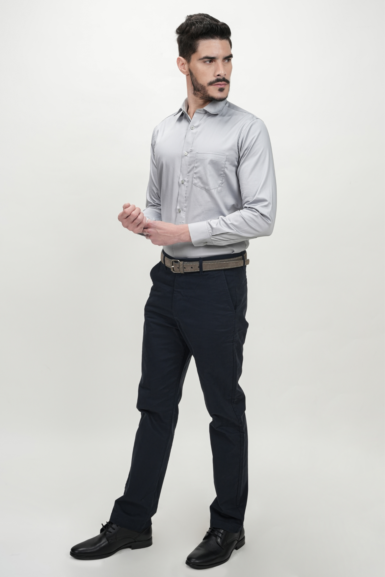 Grey Solid Plain Formal Shirts for Men - 100% Cotton