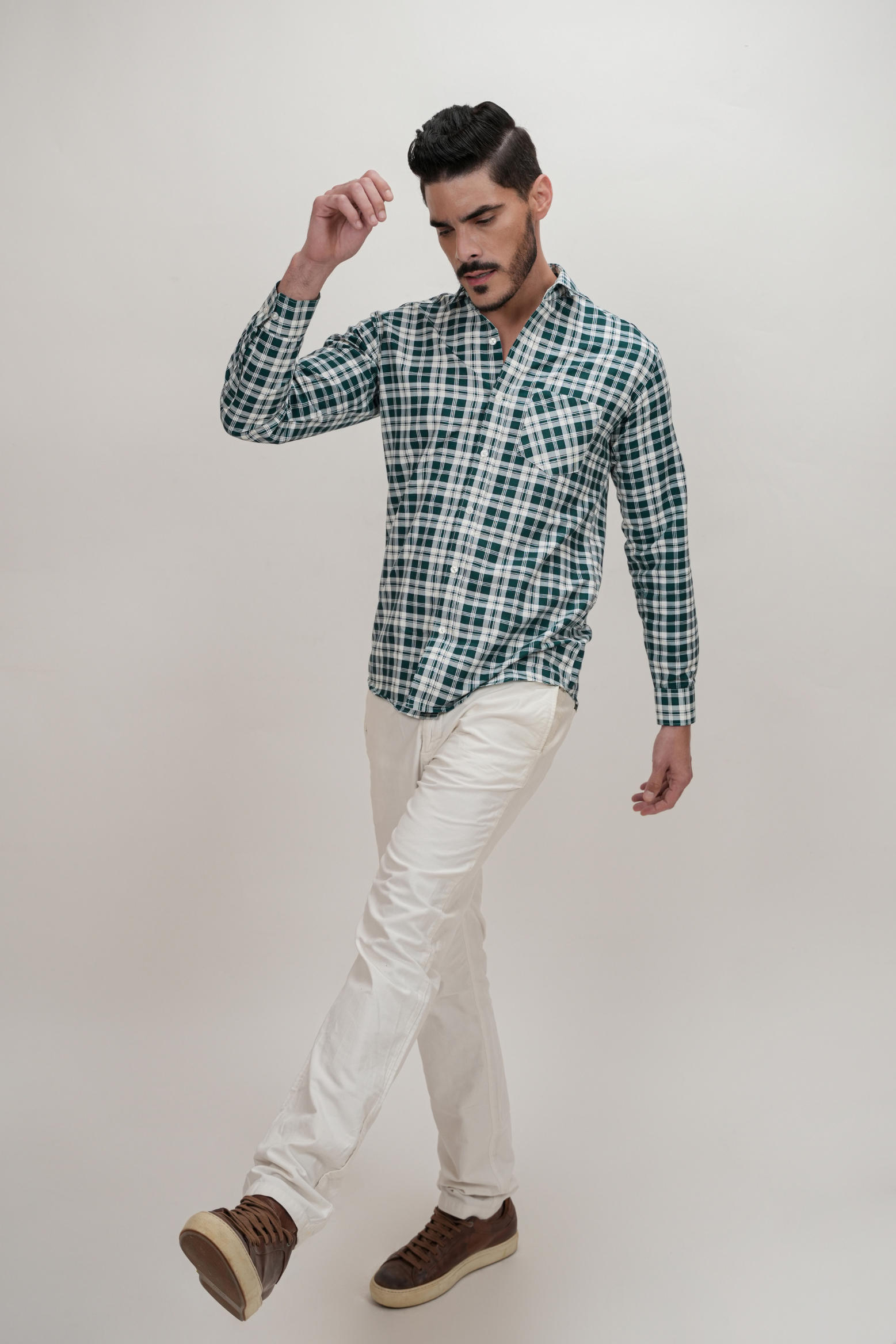 Checked Cotton Blend Blue Formal Shirt for Men