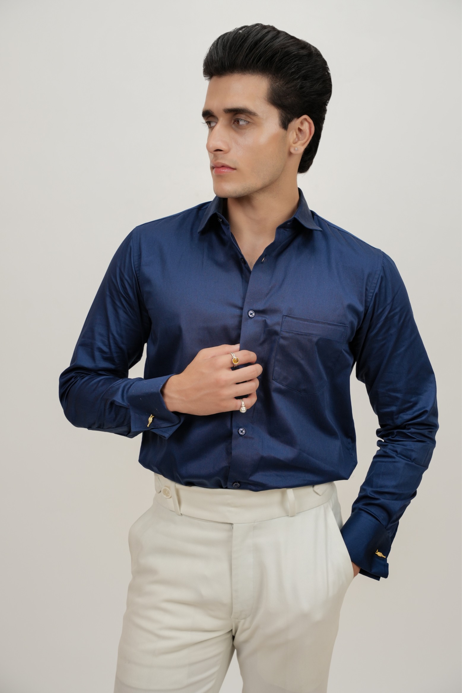 Premium Blue Plain Regular Fit Shirt - 100% Cotton
