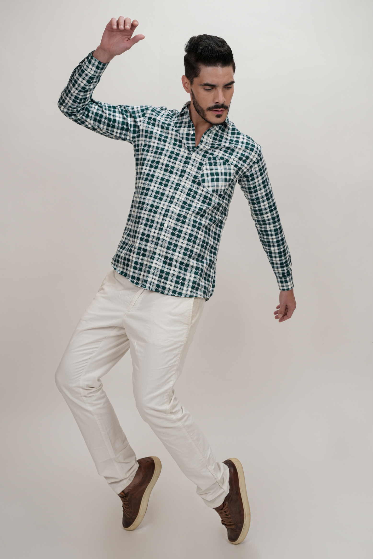 Checked Cotton Blend Blue Formal Shirt for Men