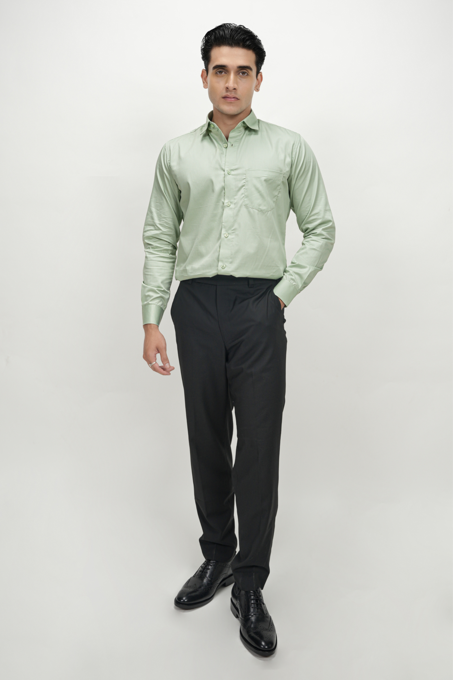 Pista Green Solid Plain Formal Shirts for Men - 100% Cotton