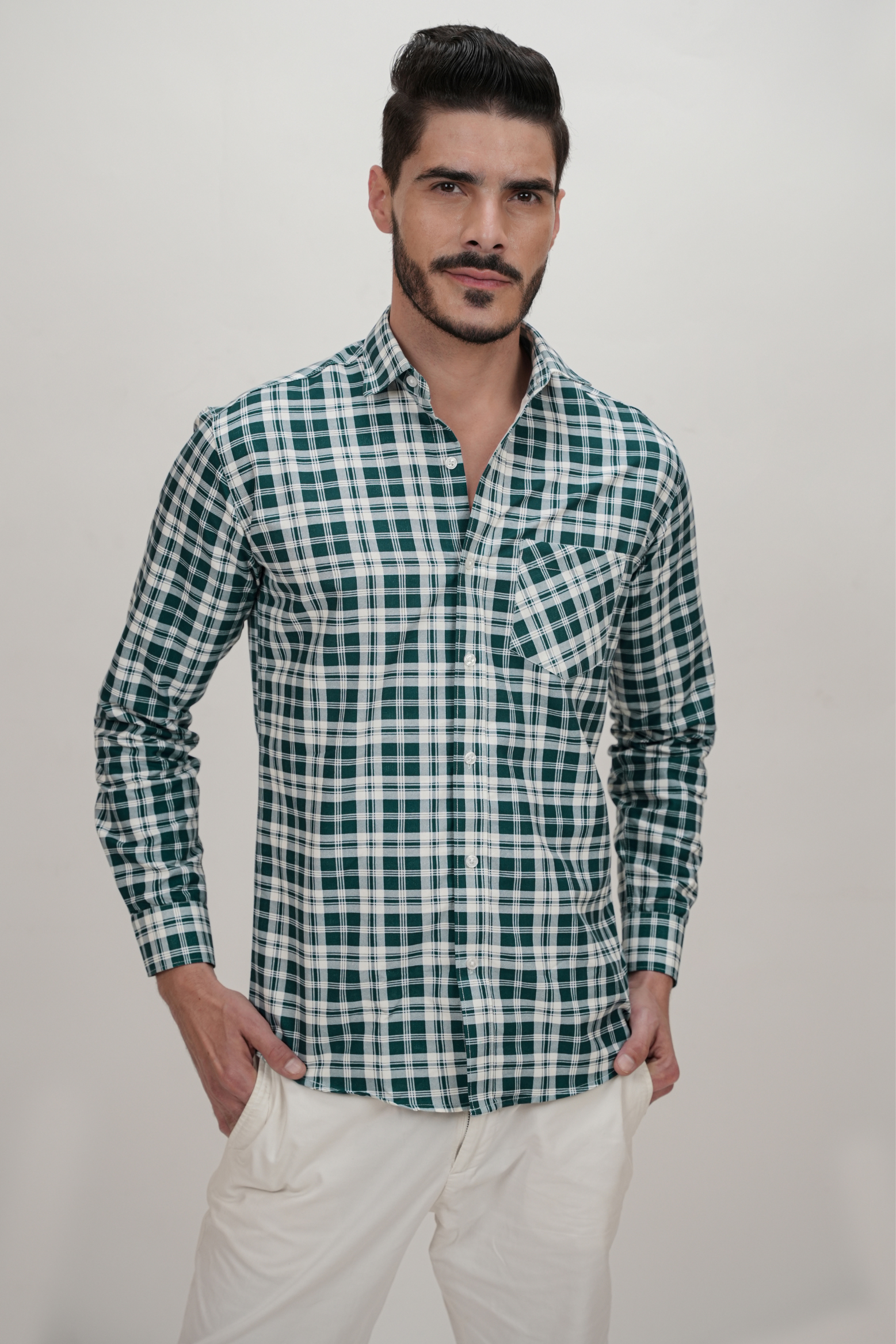 Checked Cotton Blend Blue Formal Shirt for Men