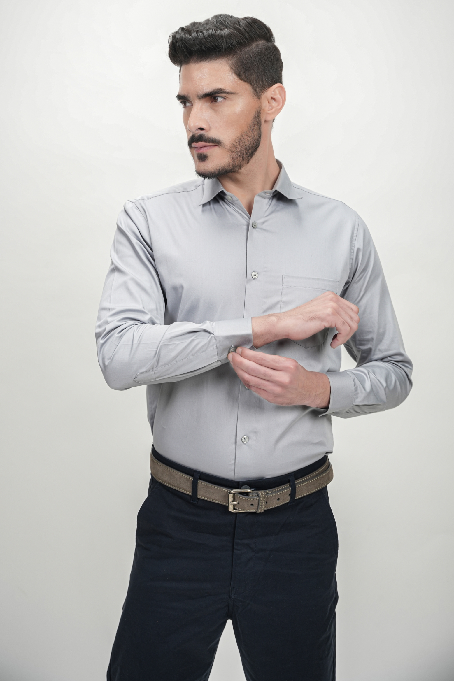 Grey Solid Plain Formal Shirts for Men - 100% Cotton