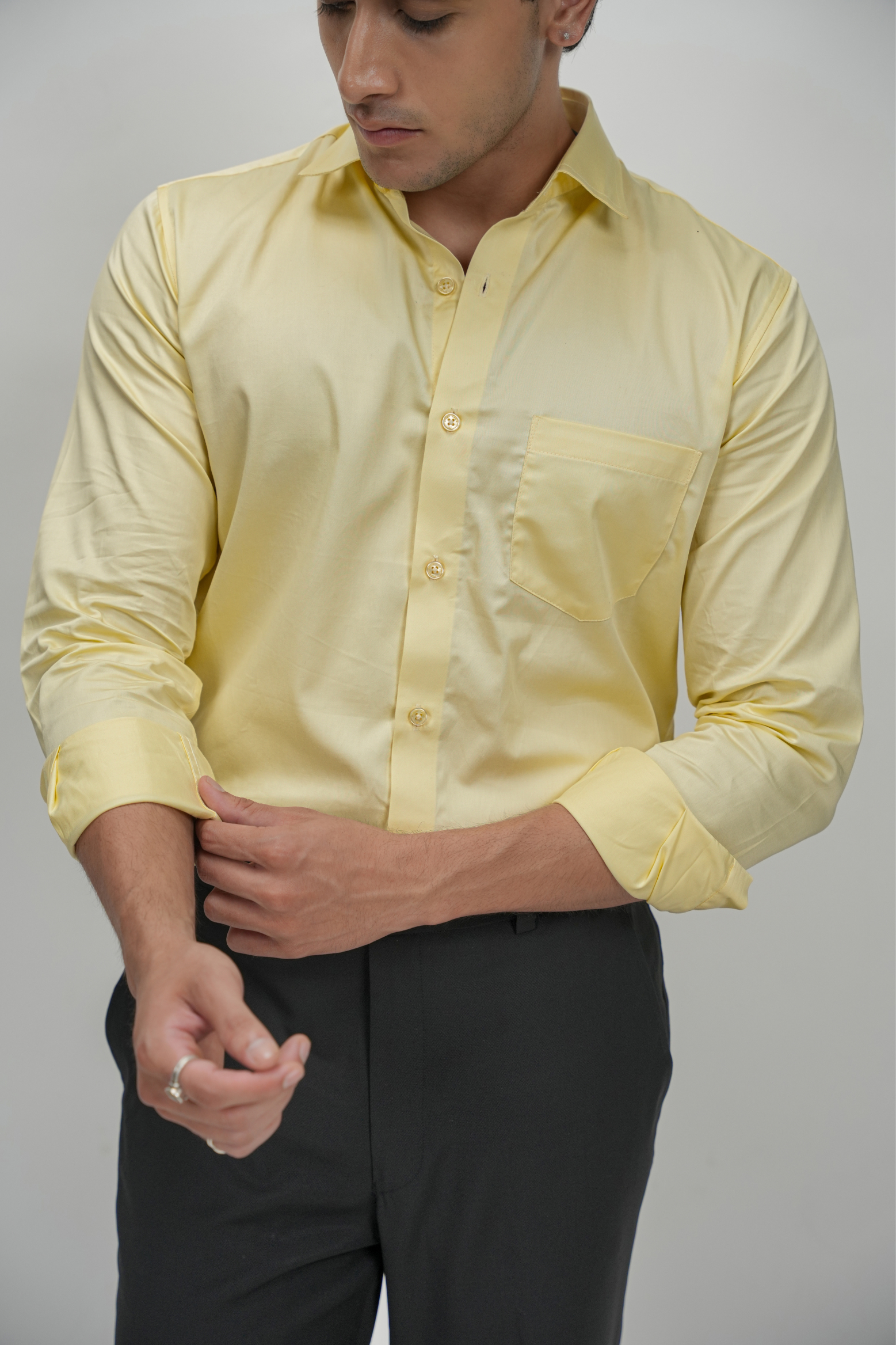 Yellow Solid Plain Formal Shirts for Men - 100% Cotton
