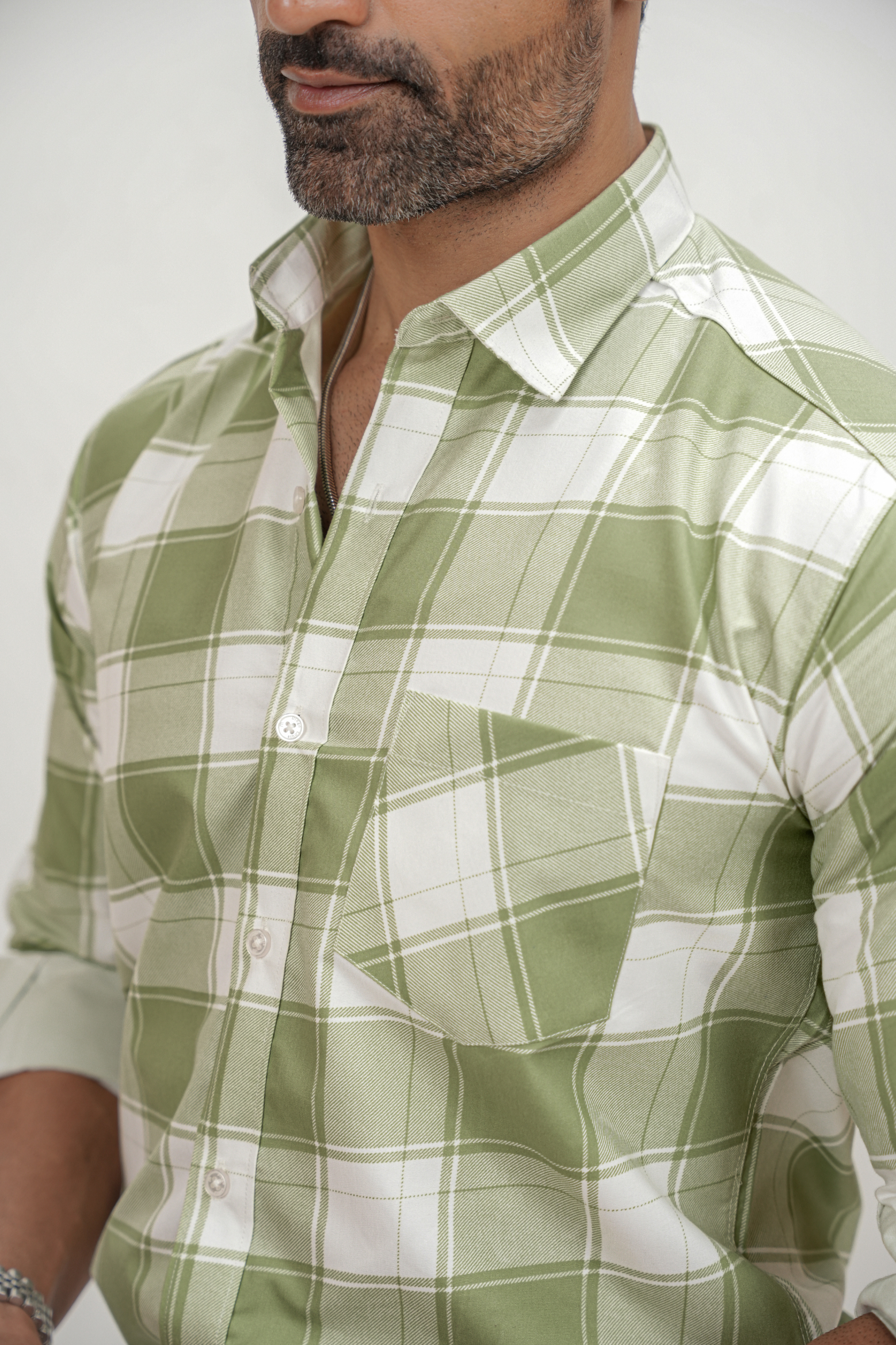 Square Check Cotton Blend Formal Shirt for Men Green