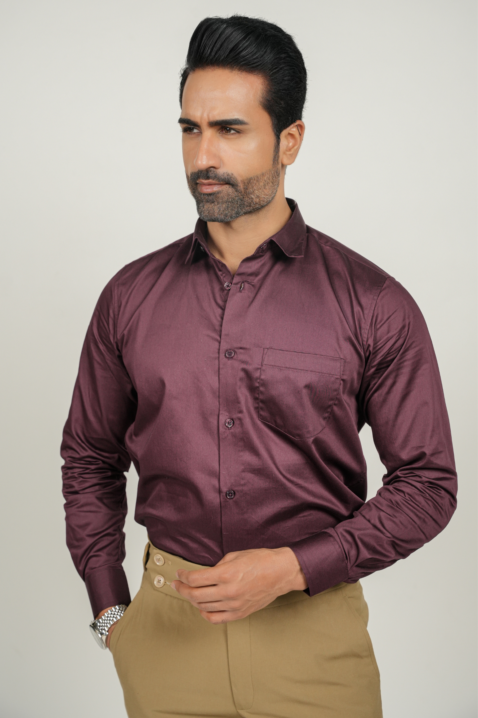 Maroon Solid Plain Formal Shirts for Men - 100% Cotton