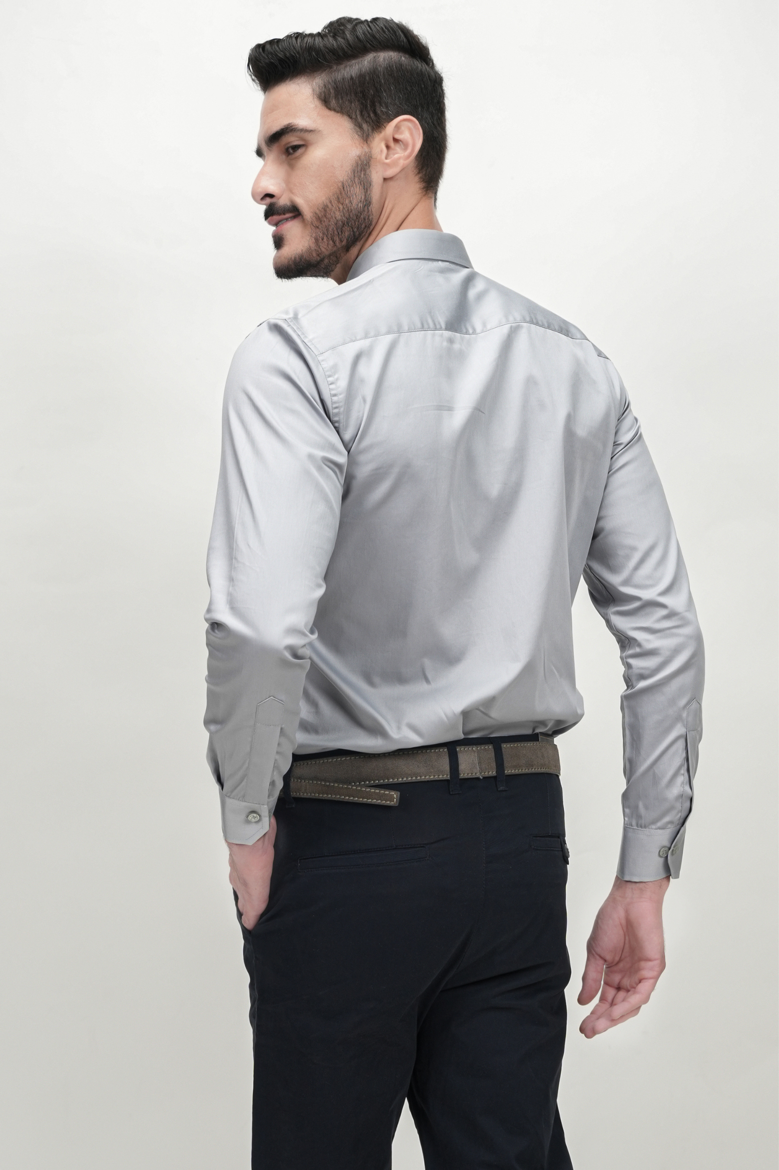 Grey Solid Plain Formal Shirts for Men - 100% Cotton
