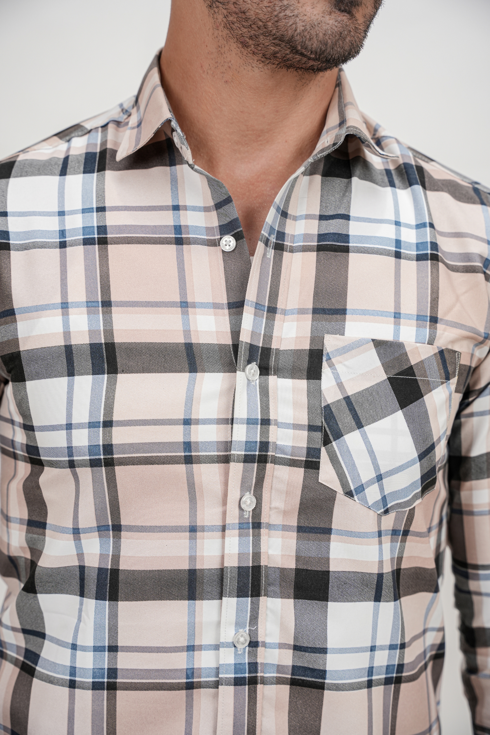 Black Strip Checked Brown Cotton Blend Formal Shirt for Men