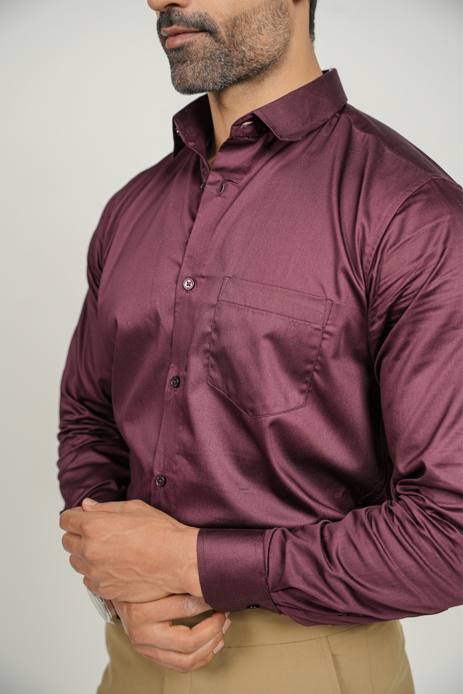 Maroon Solid Plain Formal Shirts for Men - 100% Cotton