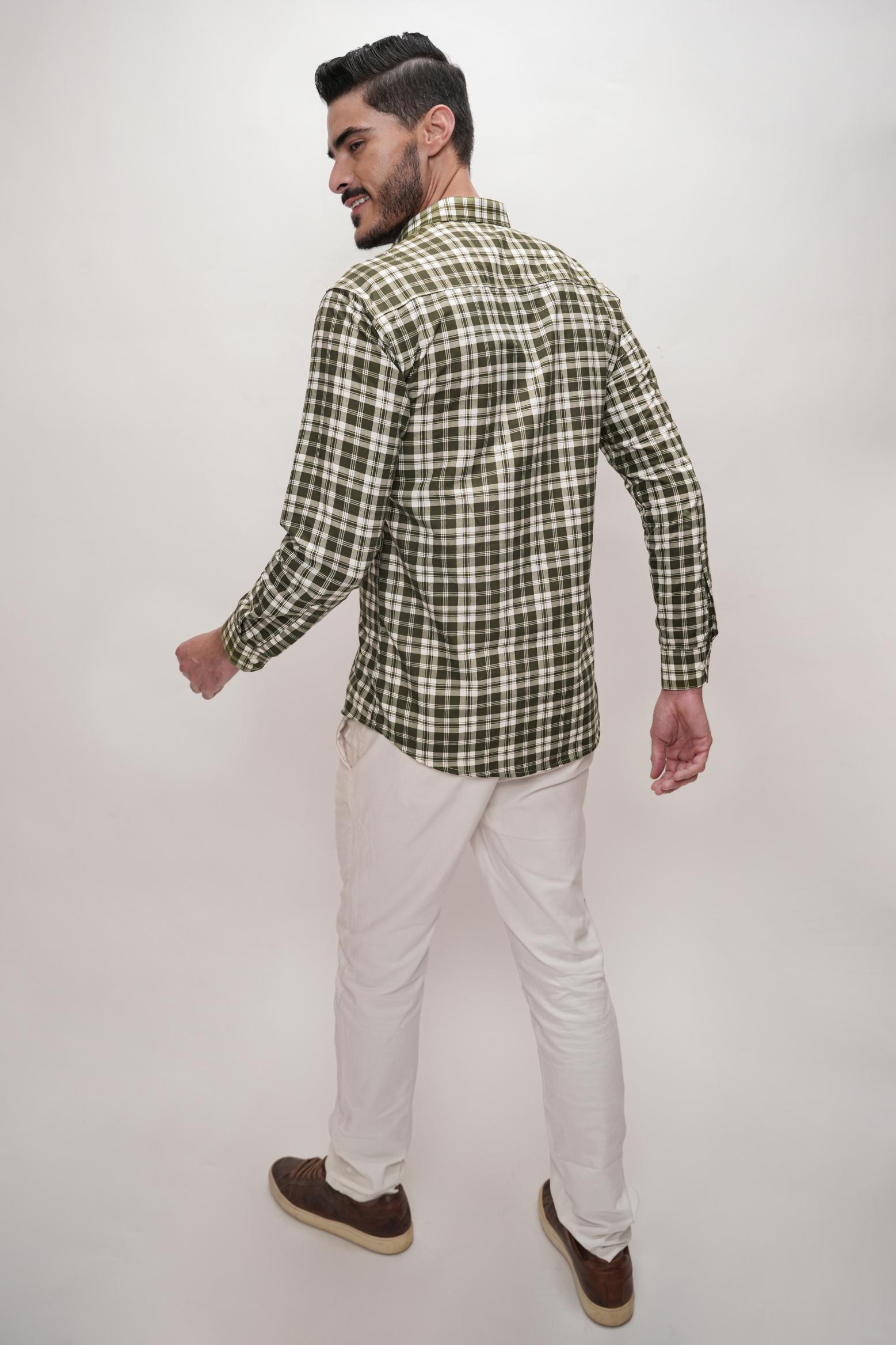 Checked Cotton Blend Formal Shirt for Men Dark Green