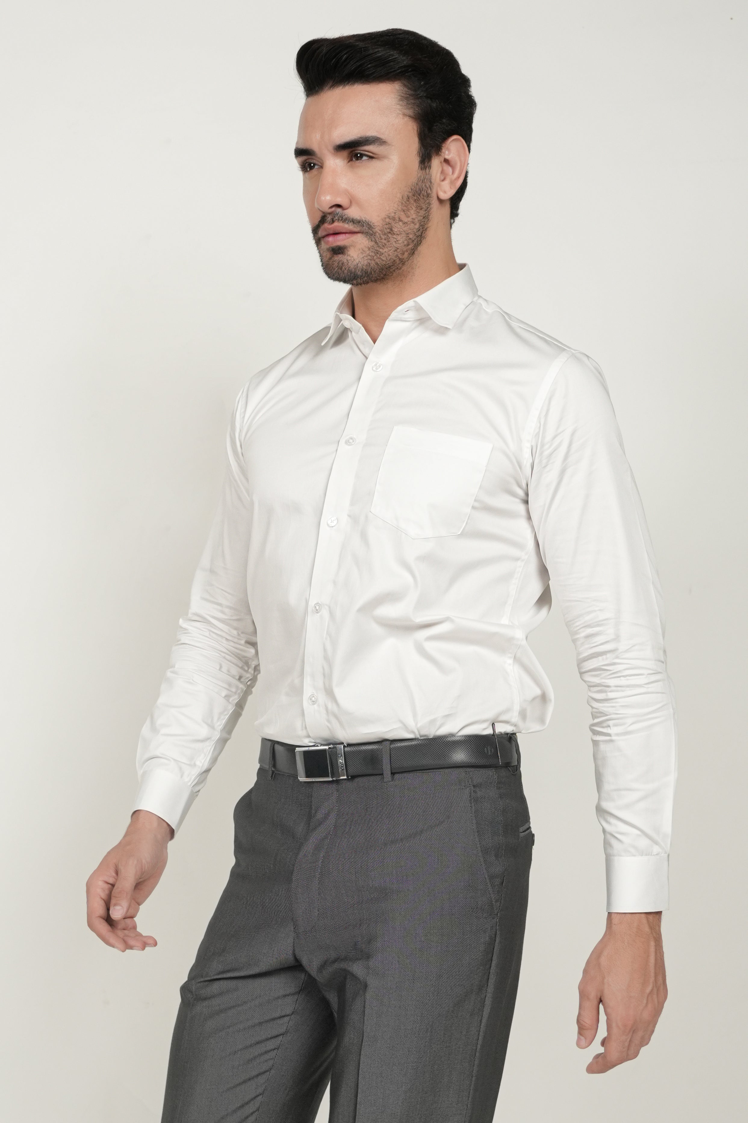 White Solid Plain Formal Shirt for Men - 100% Cotton