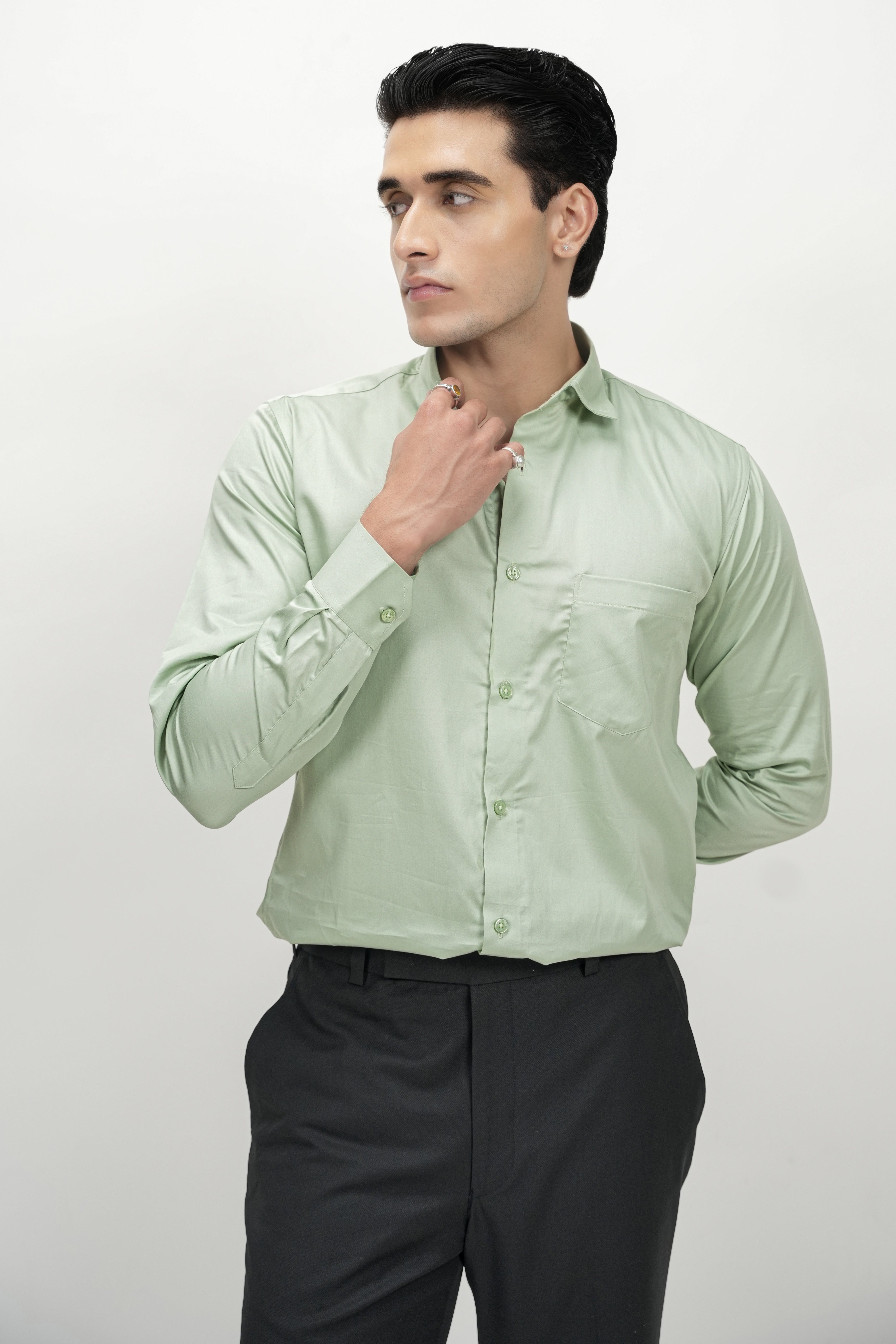 Pista Green Solid Plain Formal Shirts for Men - 100% Cotton