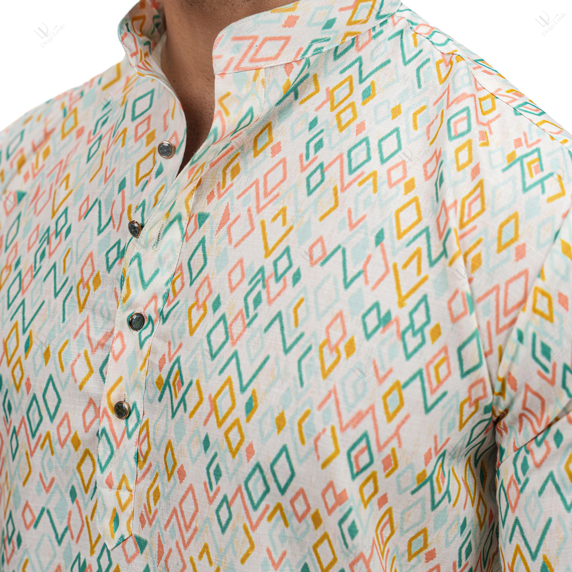 Multicolor Cotton Linen Floral Printed Men's Long Kurta