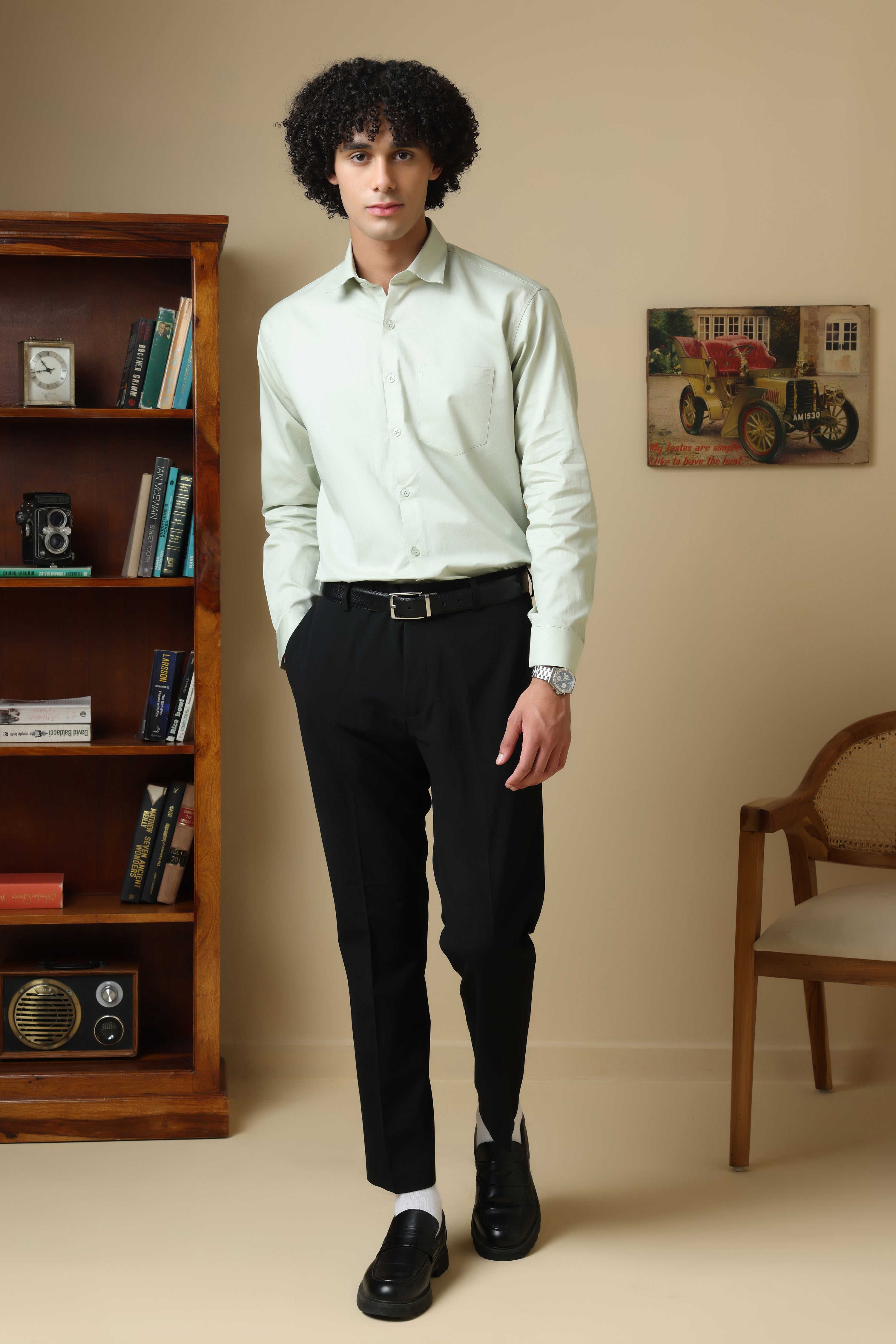 FORMAL Pista green solid shirt for men