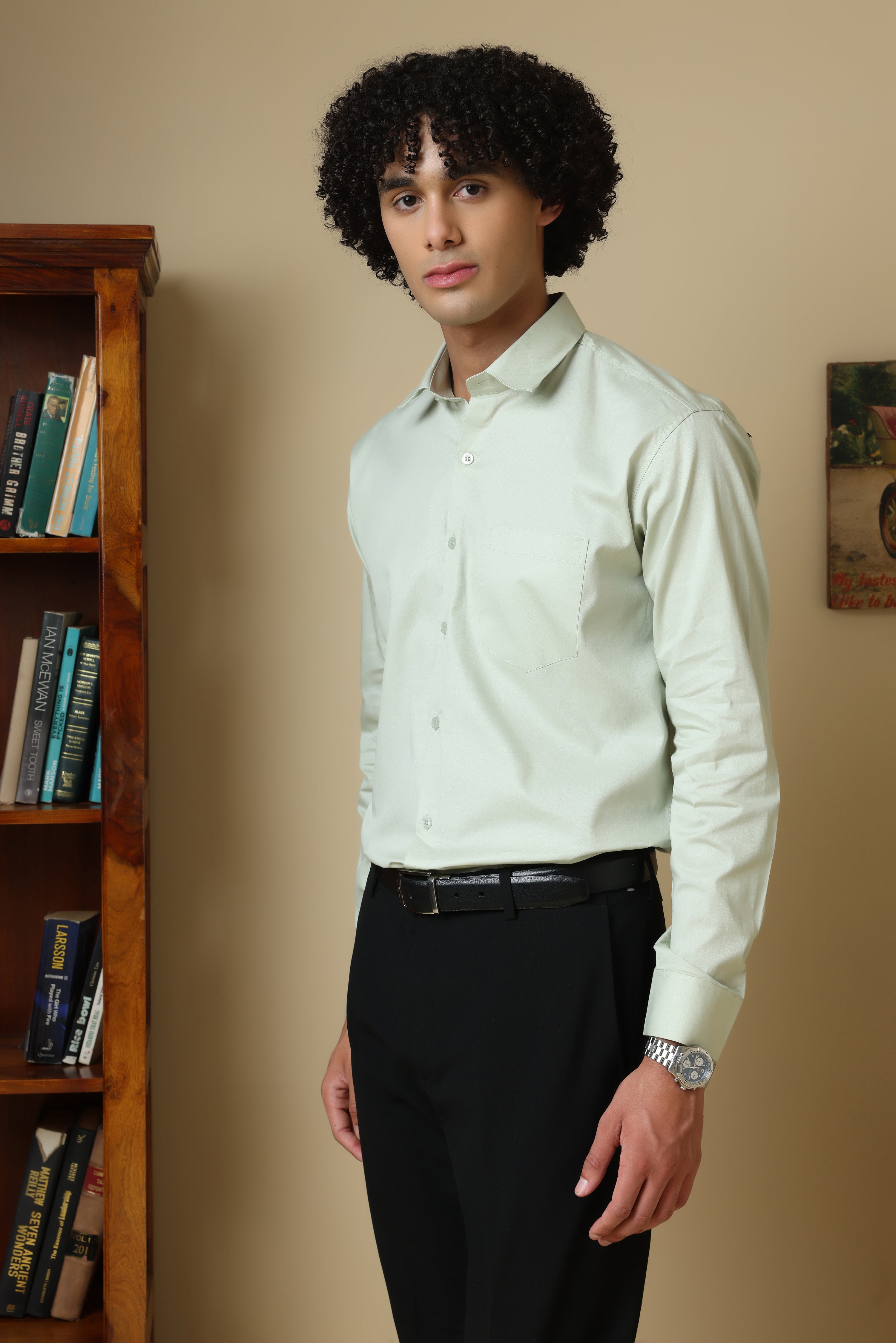 FORMAL Pista green solid shirt for men