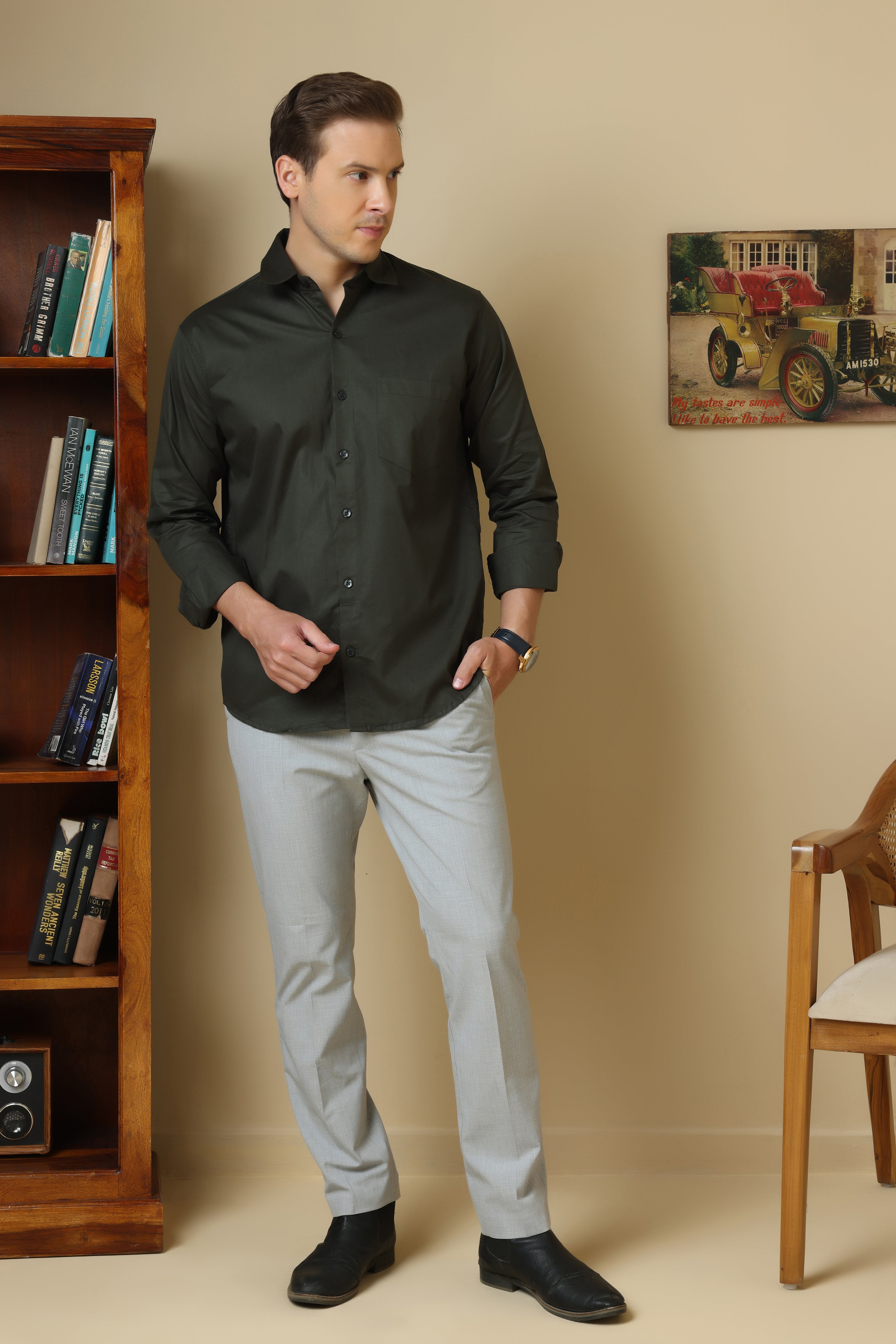 FORMAL BOTTLE GREEN SOLID SHIRT for men