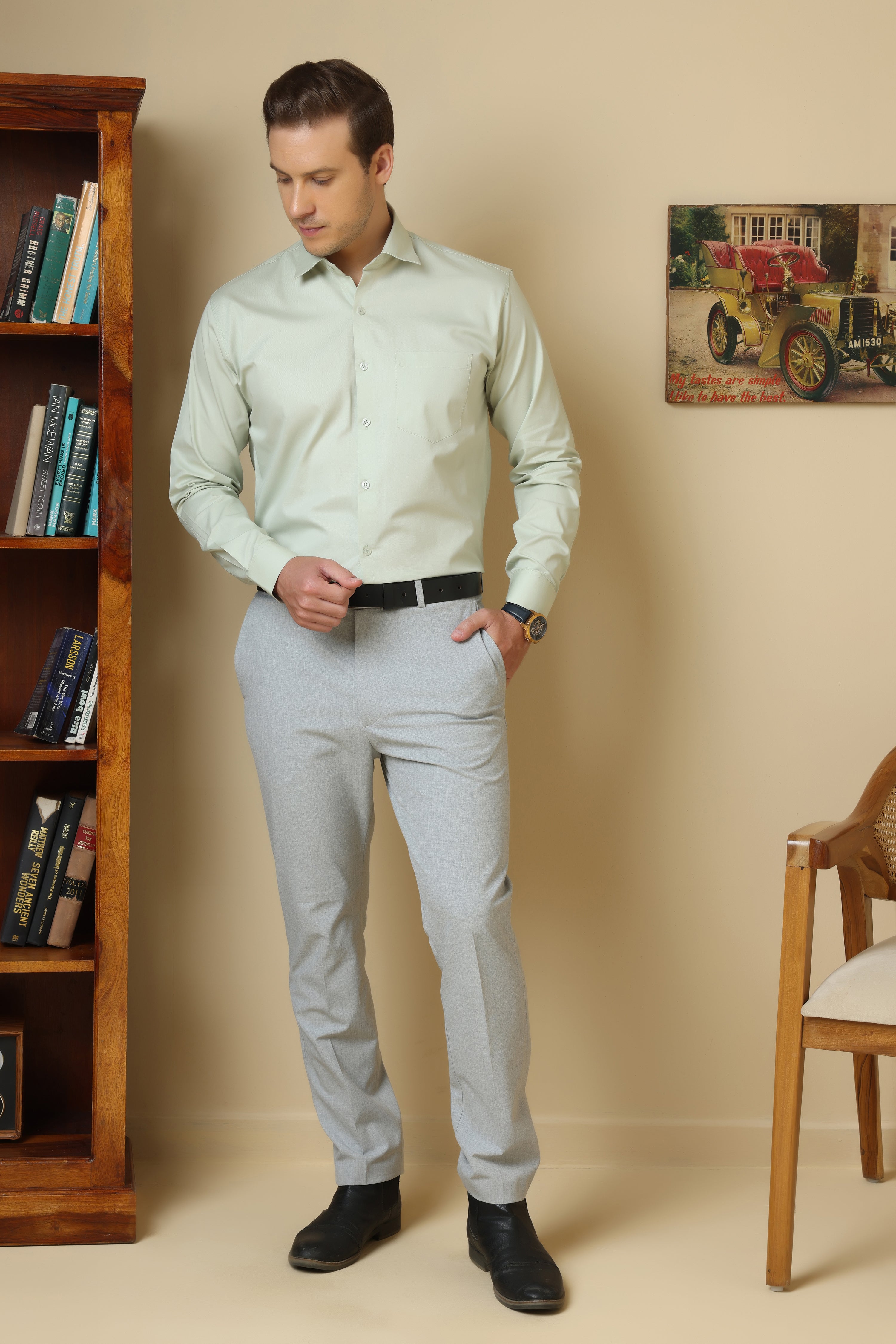 FORMAL Pista green solid shirt for men