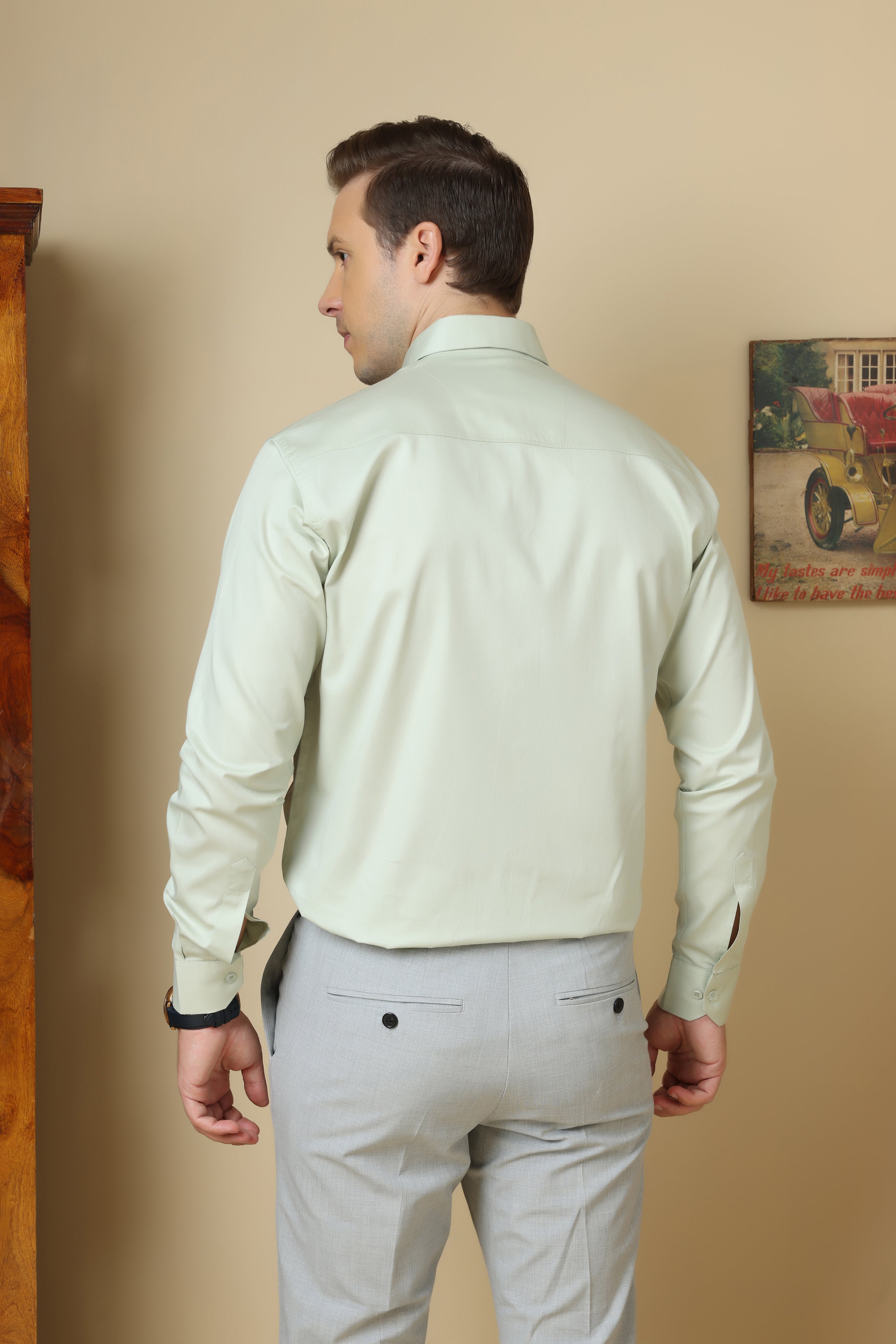 FORMAL Pista green solid shirt for men