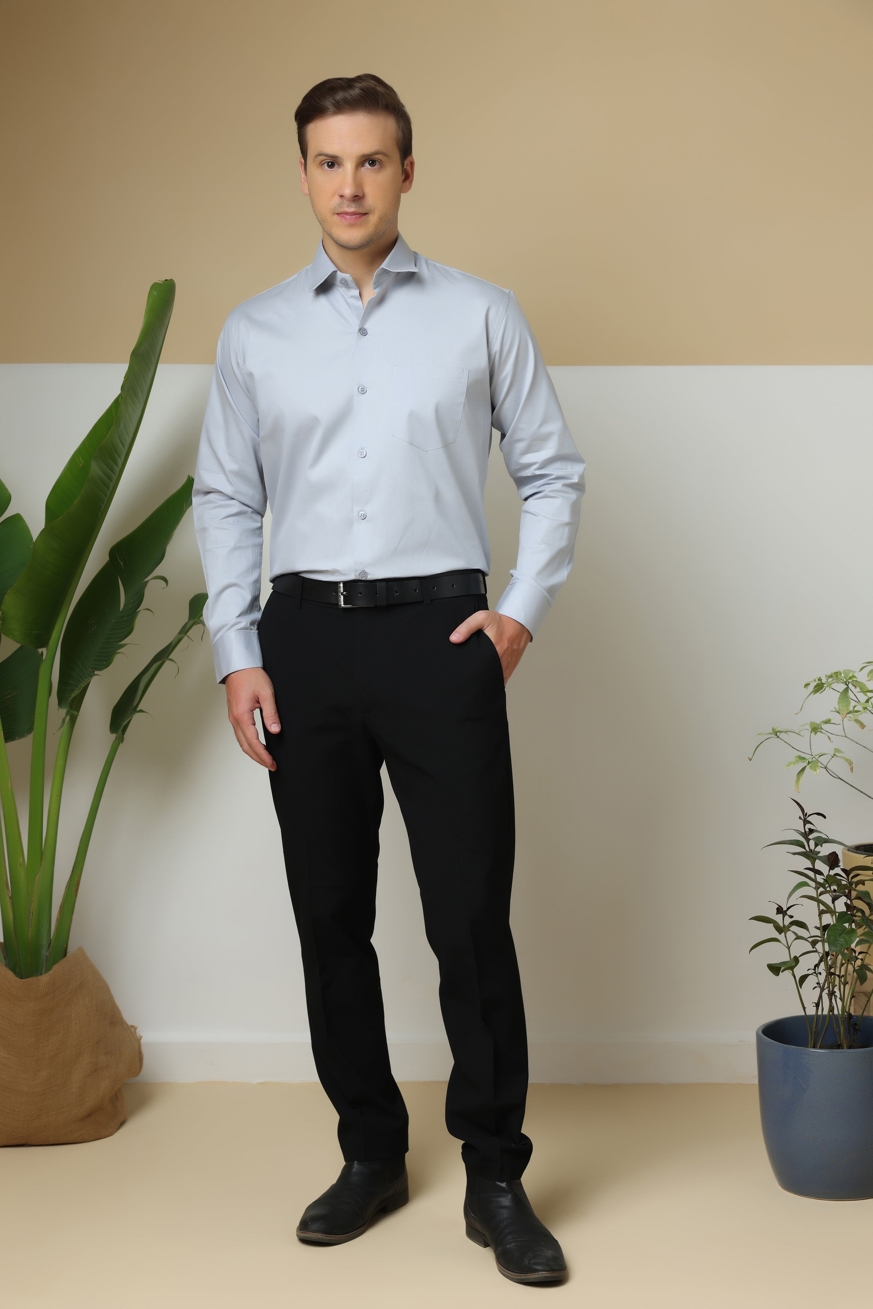 FORMAL SILVER GREY SOLID SHIRT for men