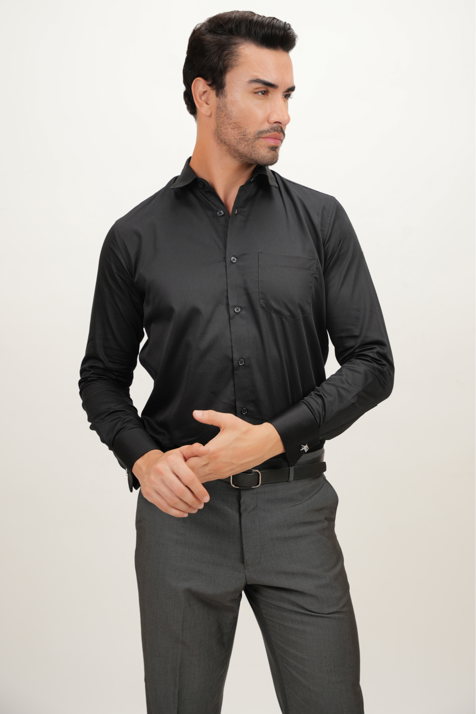 Premium Black Plain Regular Fit Shirt - 100% Cotton