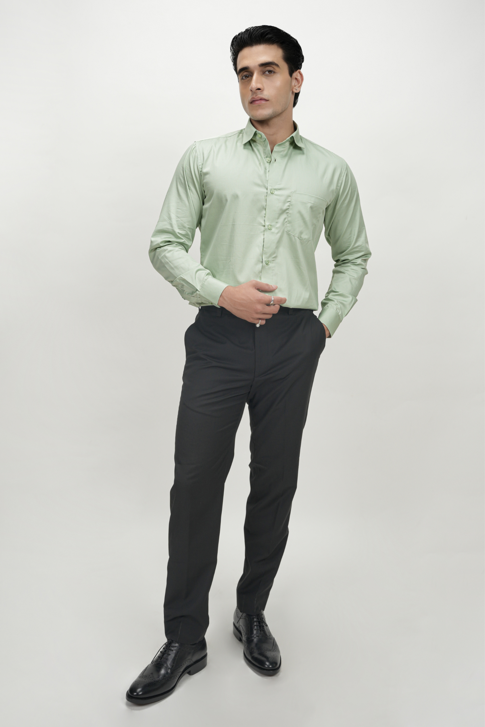 Pista Green Solid Plain Formal Shirts for Men - 100% Cotton