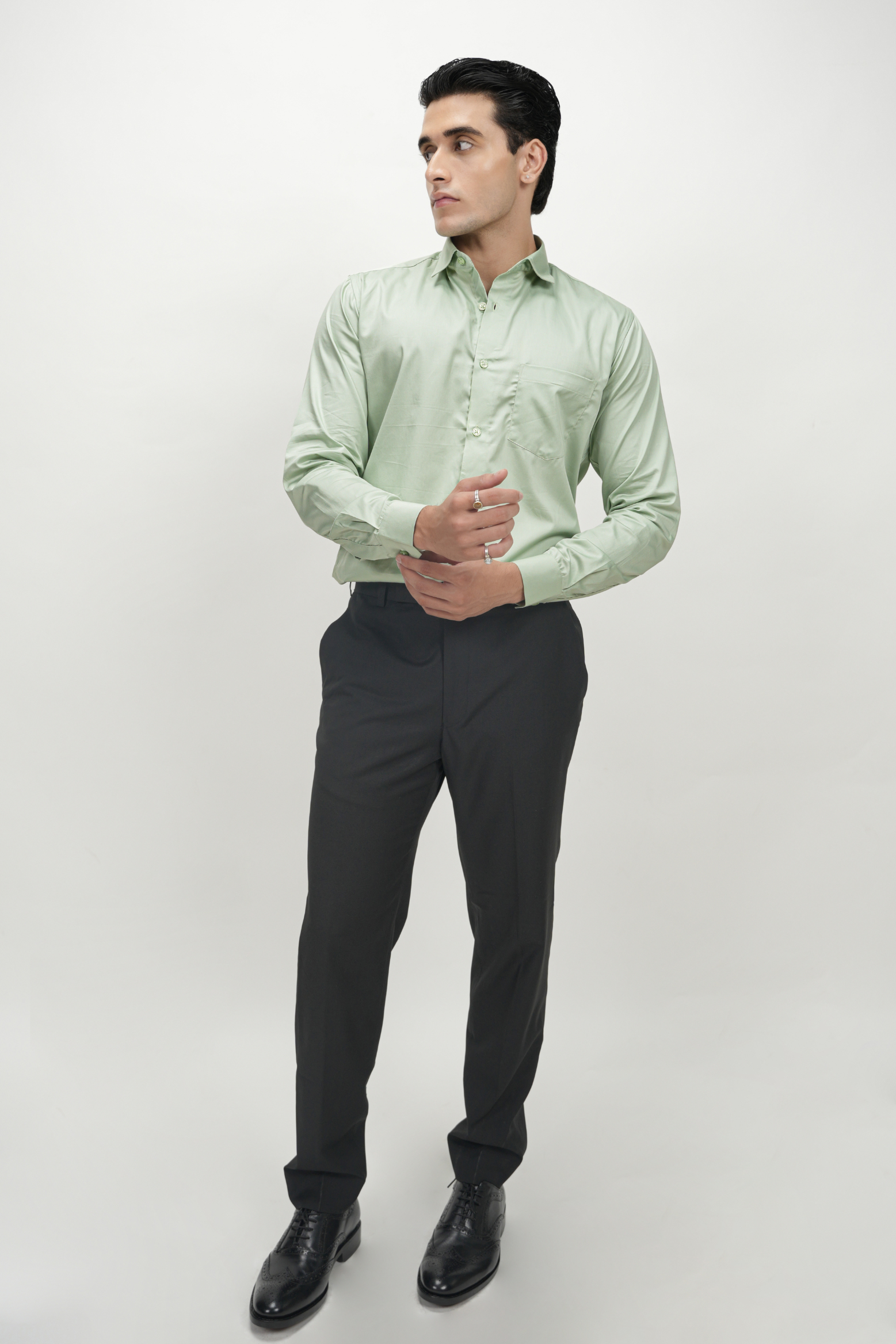 Pista Green Solid Plain Formal Shirts for Men - 100% Cotton