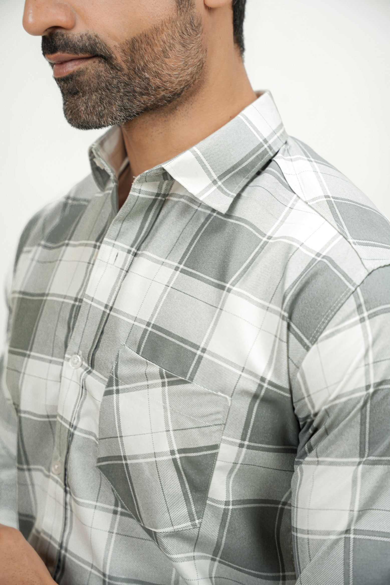 Square Pattern Cotton Blend Formal Shirt for Men Grey