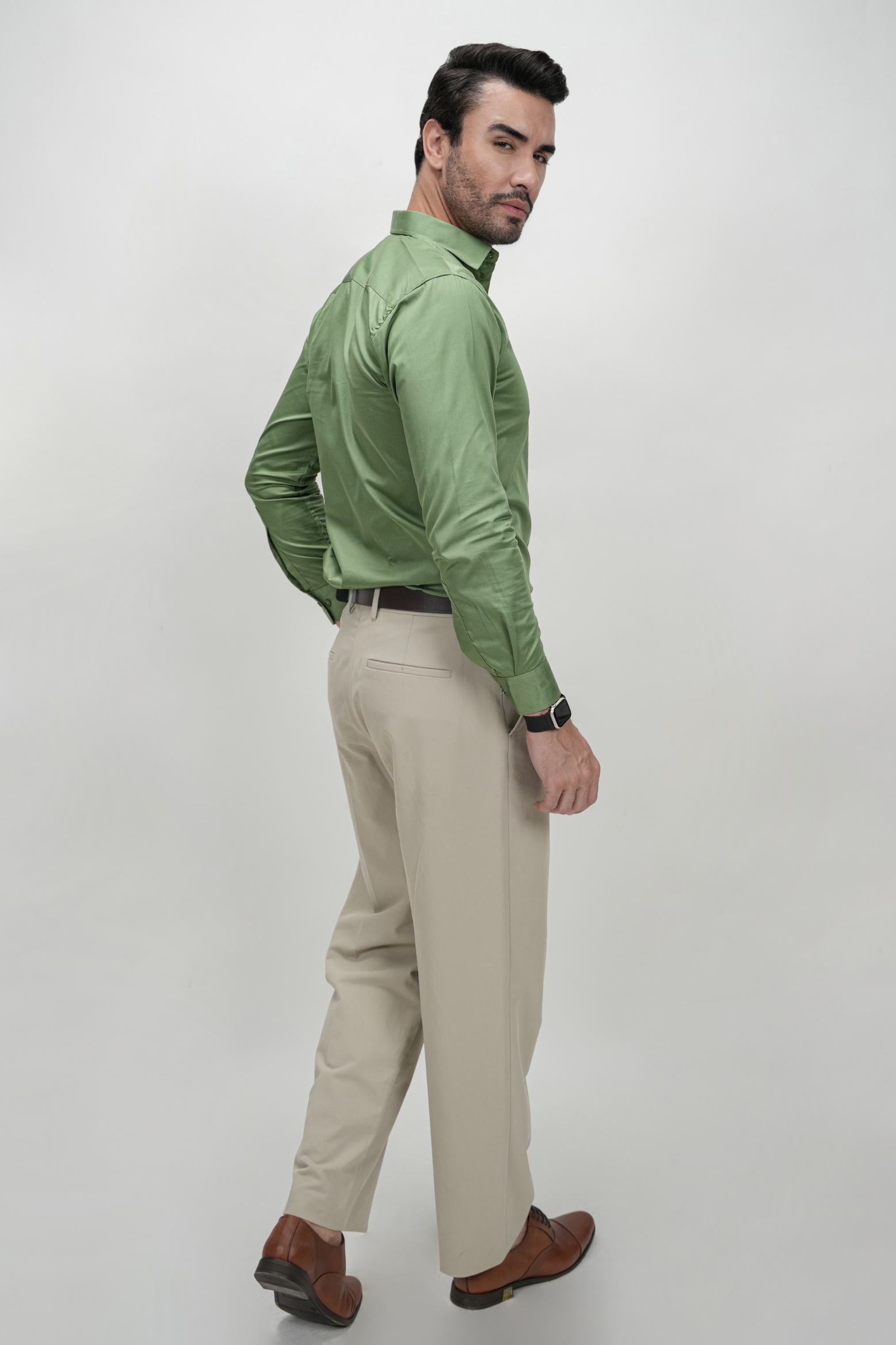 Olive Green Solid Plain Formal Shirts for Men - 100% Cotton