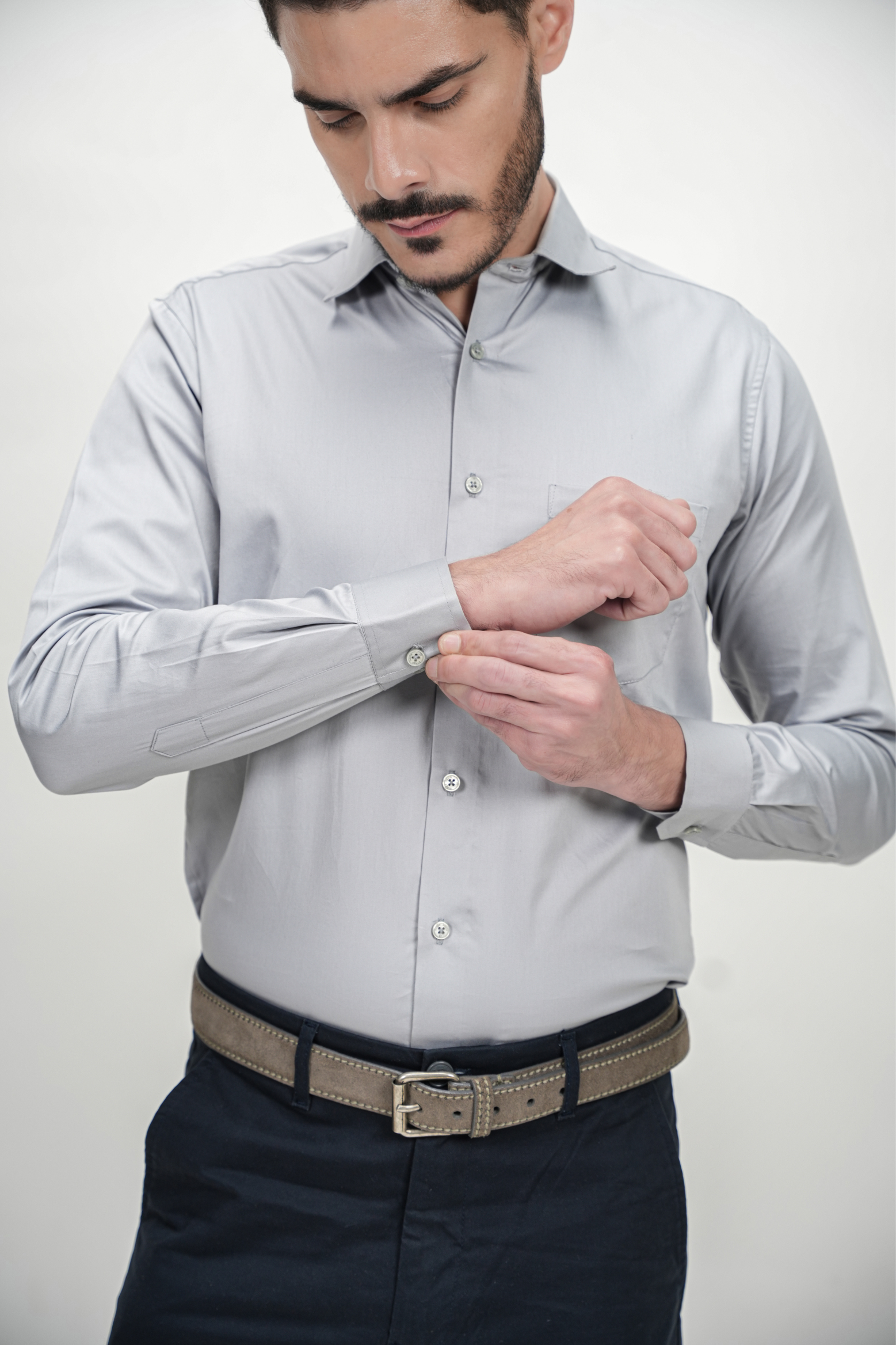 Grey Solid Plain Formal Shirts for Men - 100% Cotton