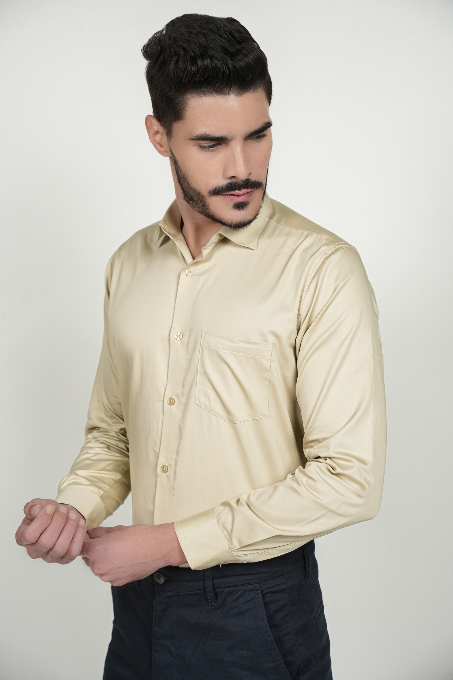 Yellow Beige Solid Plain Formal Shirts for Men - 100% Cotton