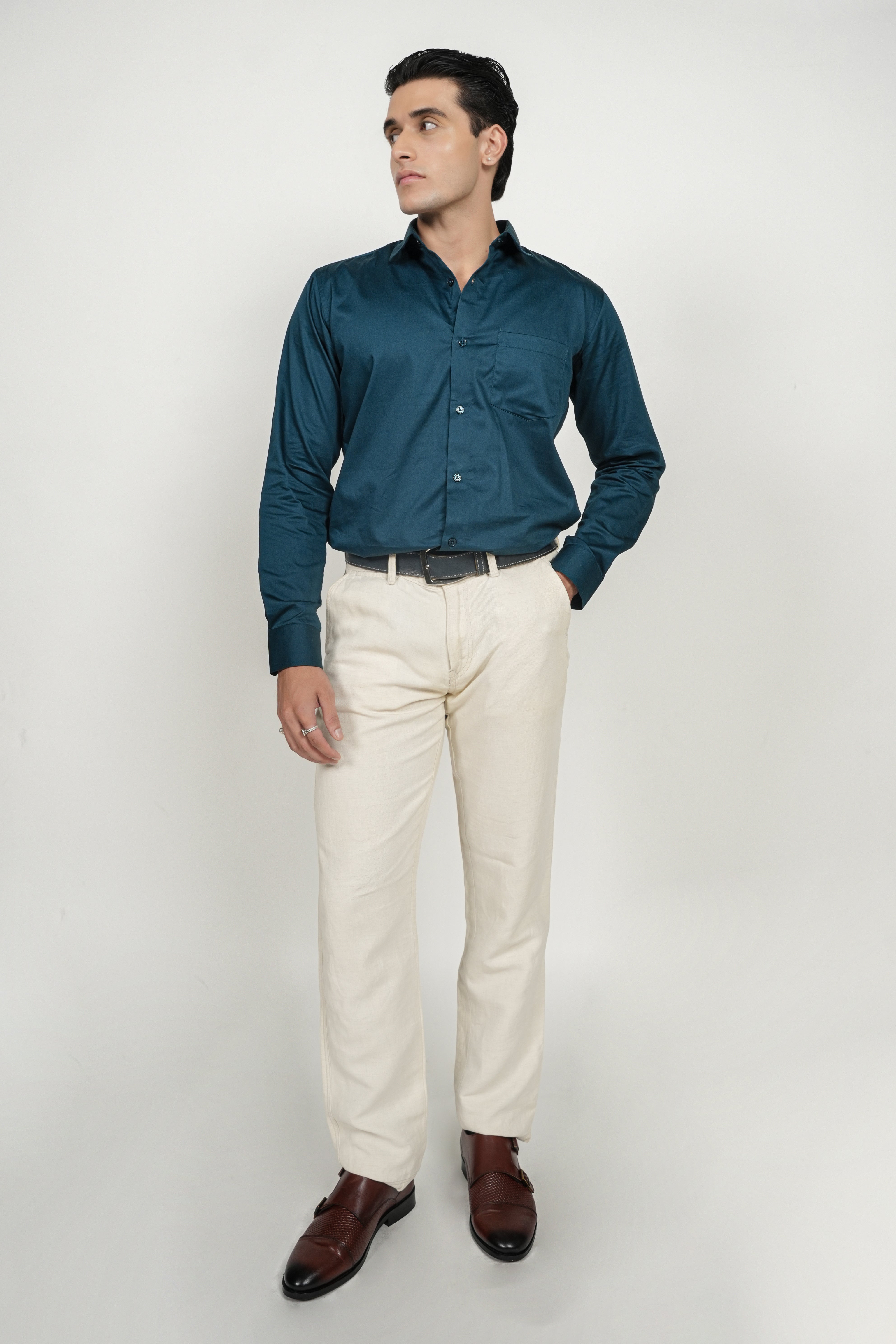 Turquoise Blue Solid Plain Formal Shirts for Men - 100% Cotton