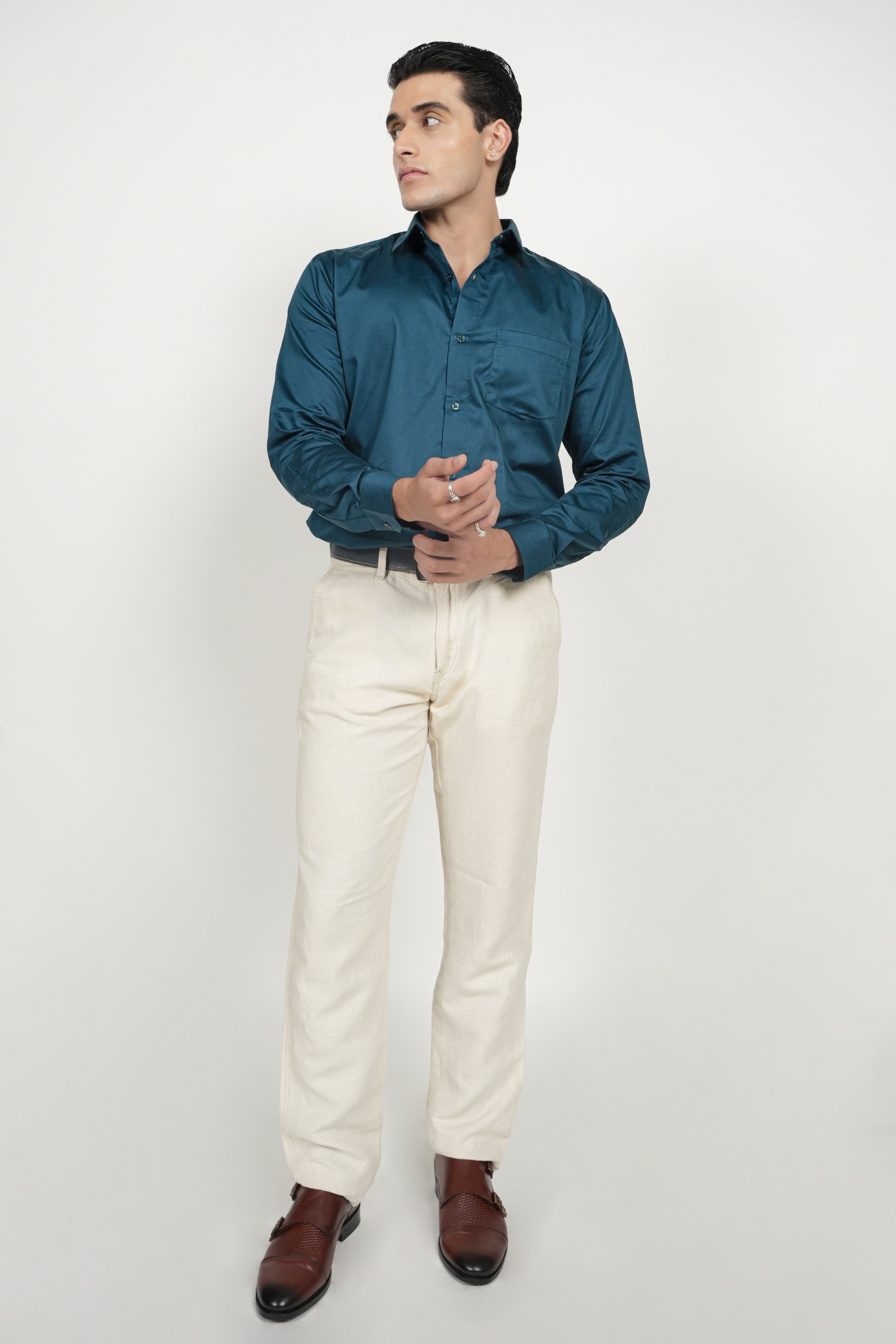 Turquoise Blue Solid Plain Formal Shirts for Men - 100% Cotton