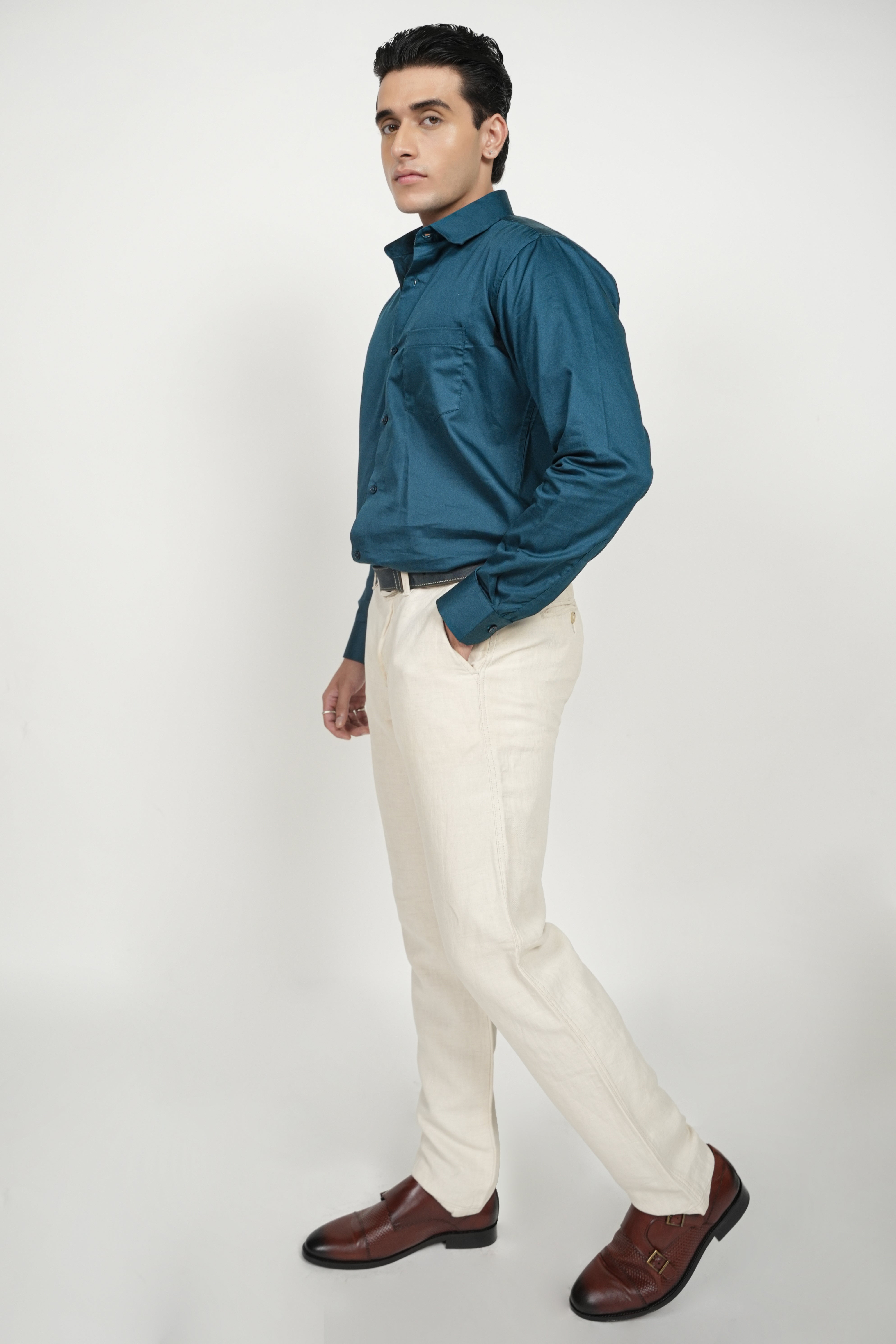 Turquoise Blue Solid Plain Formal Shirts for Men - 100% Cotton