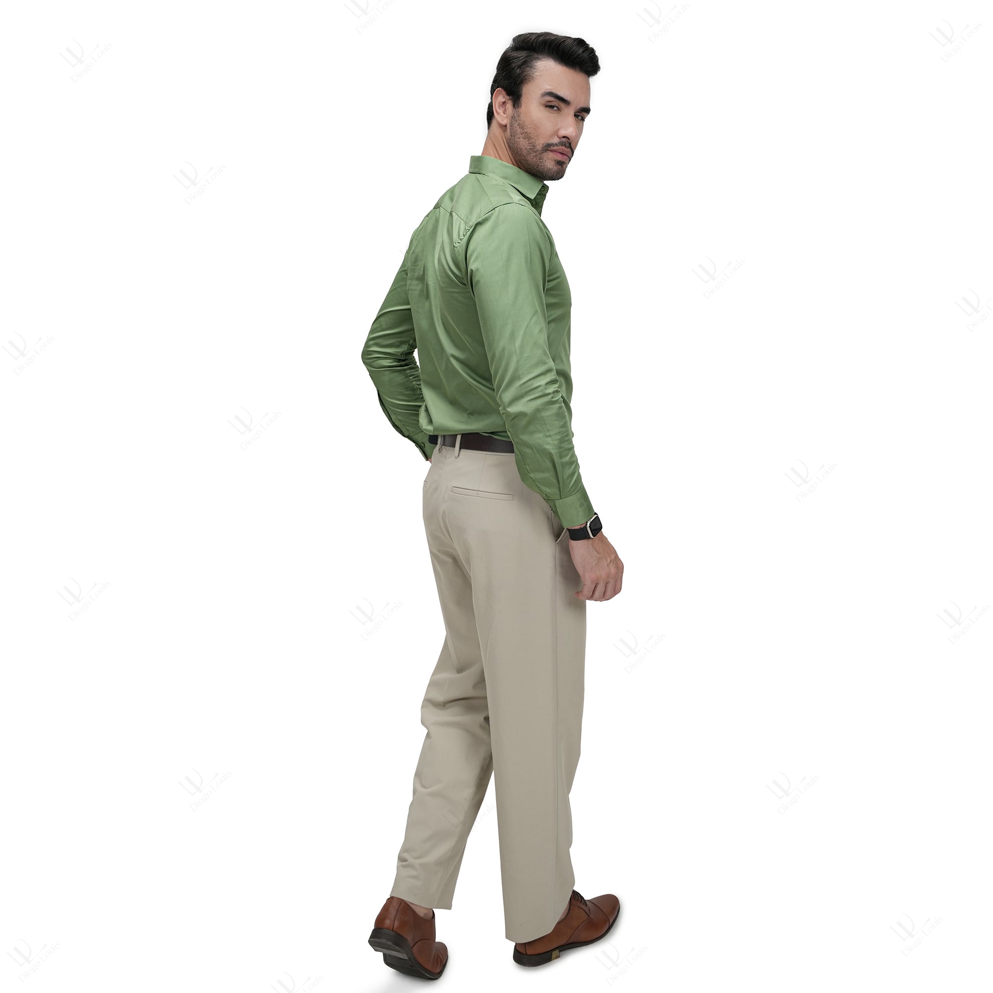 Olive Green Solid Plain Formal Shirts for Men 100 Cotton