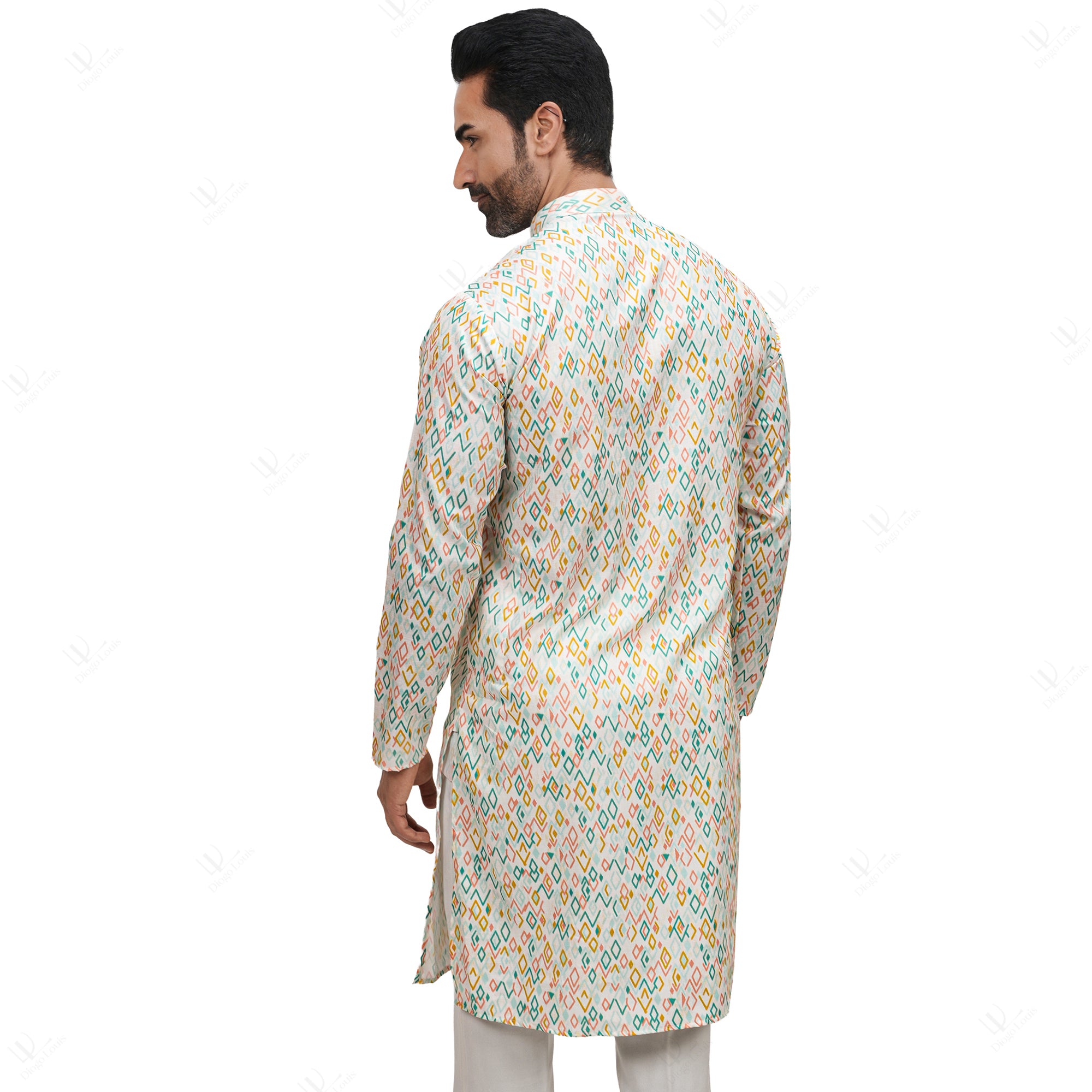 Multicolor Cotton Linen Floral Printed Men's Long Kurta