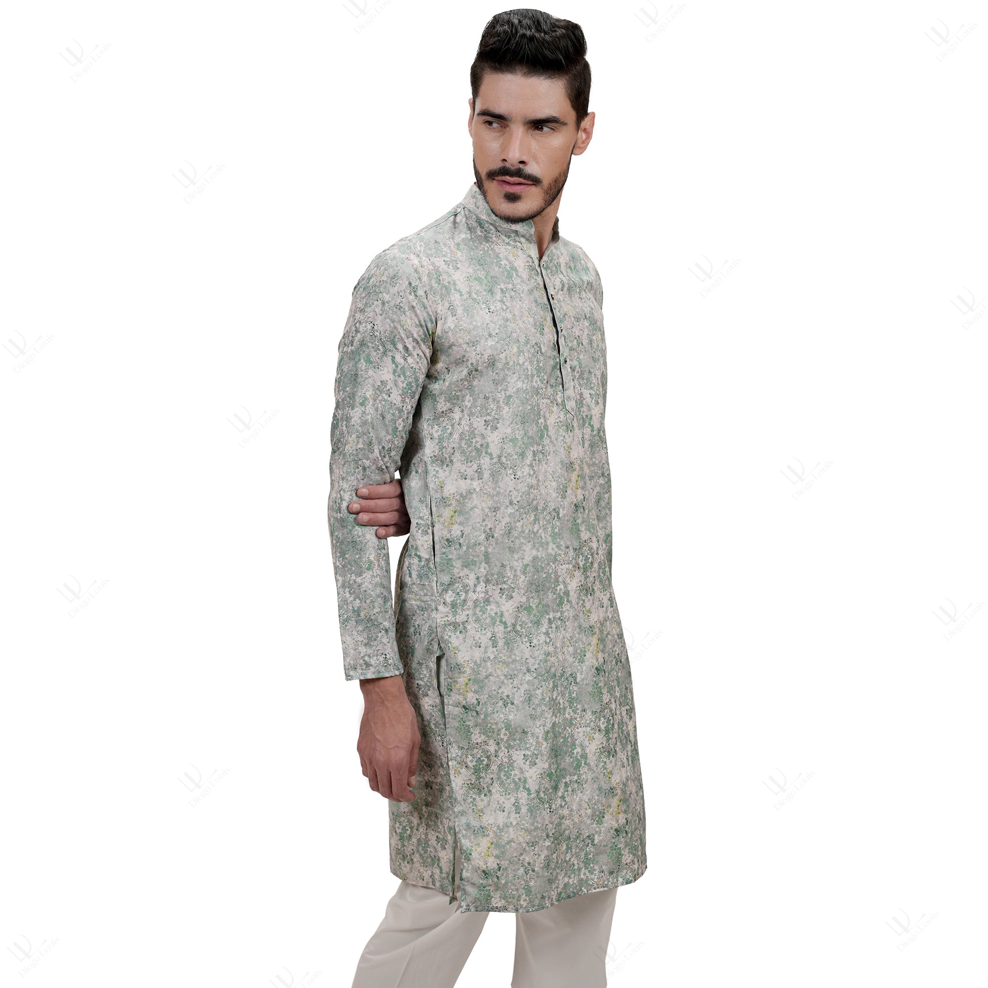 Ethnic Cotton Linen Forest Green Men's Long Kurta