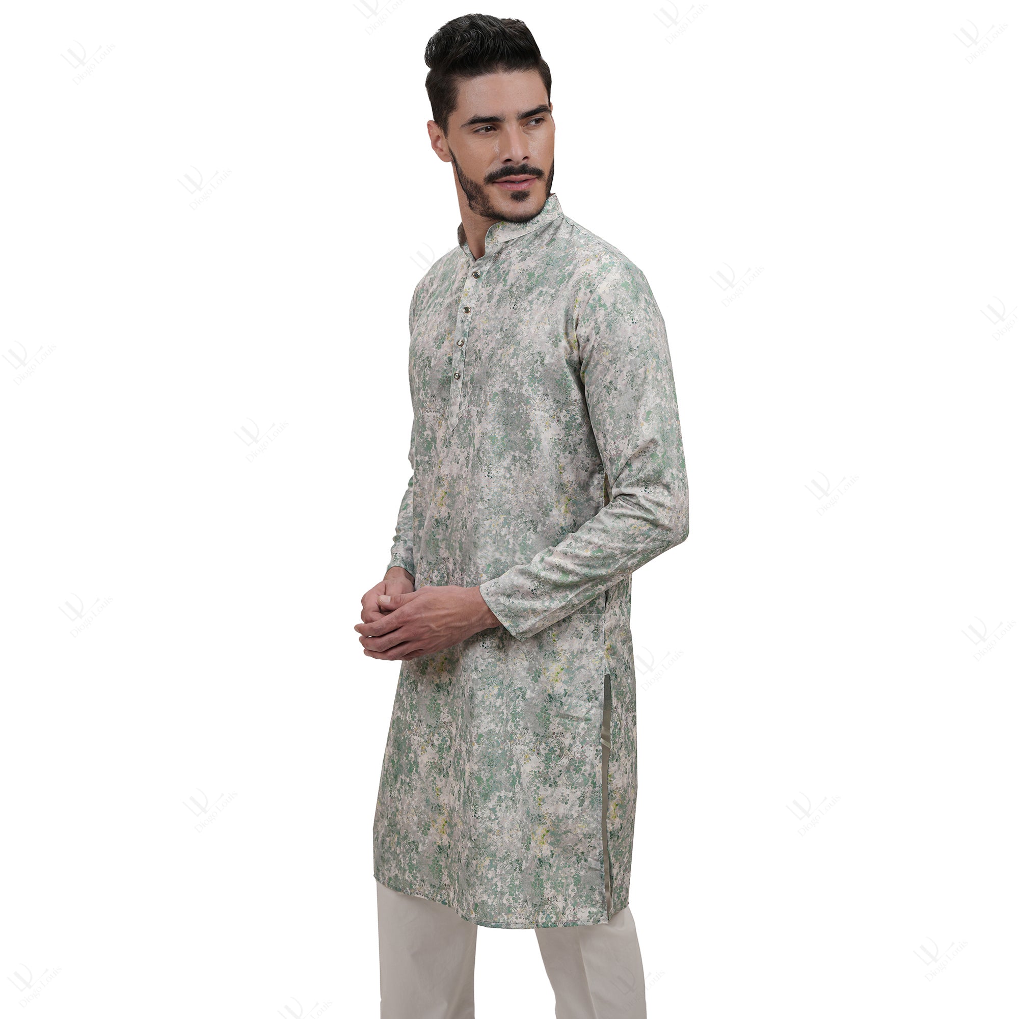 Ethnic Cotton Linen Forest Green Men's Long Kurta