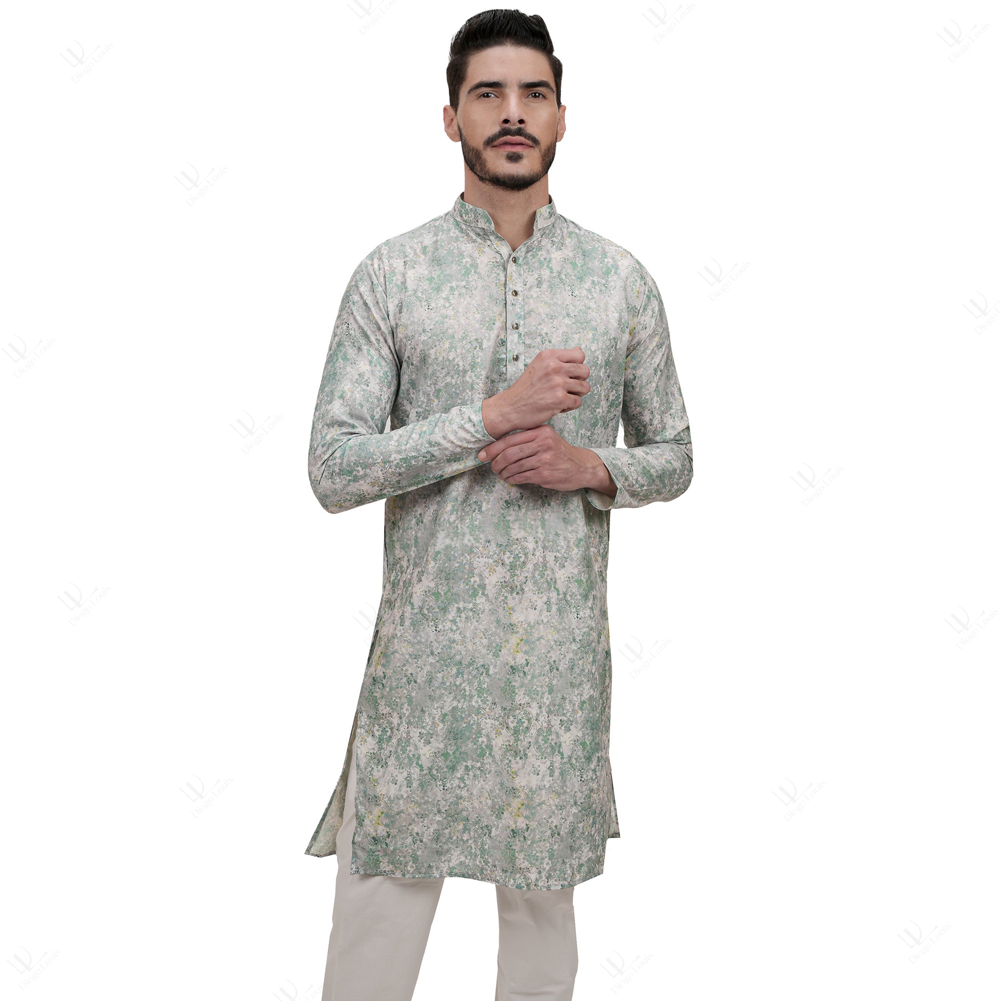 Ethnic Cotton Linen Forest Green Men's Long Kurta