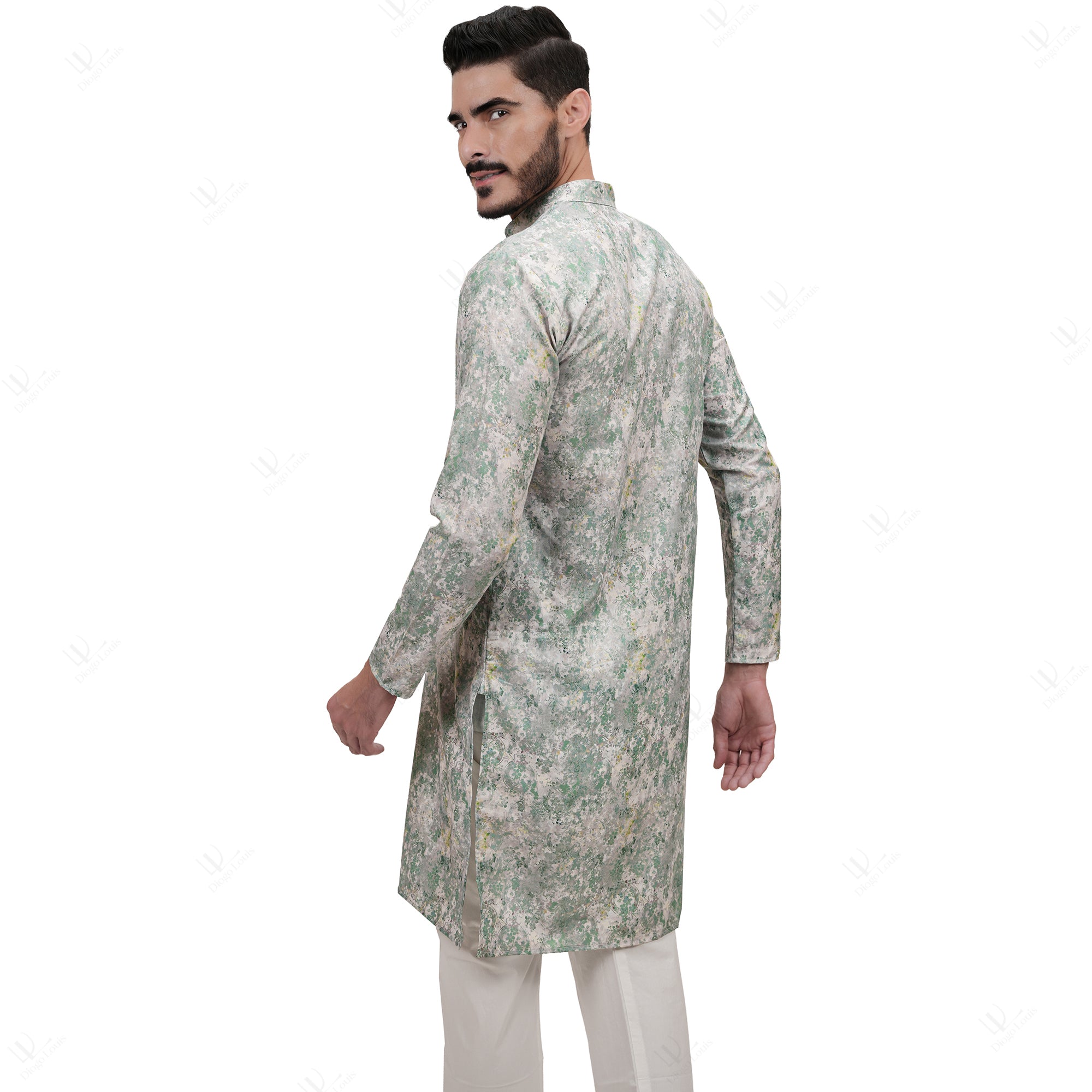 Ethnic Cotton Linen Forest Green Men's Long Kurta