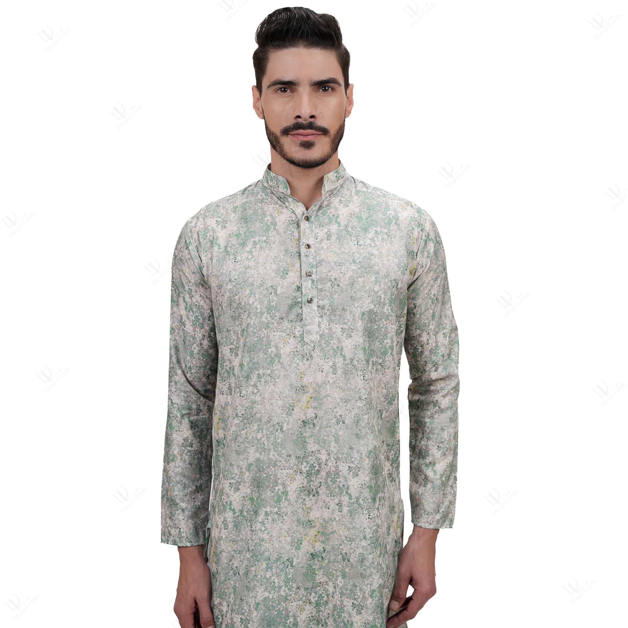 Ethnic Cotton Linen Forest Green Men's Long Kurta