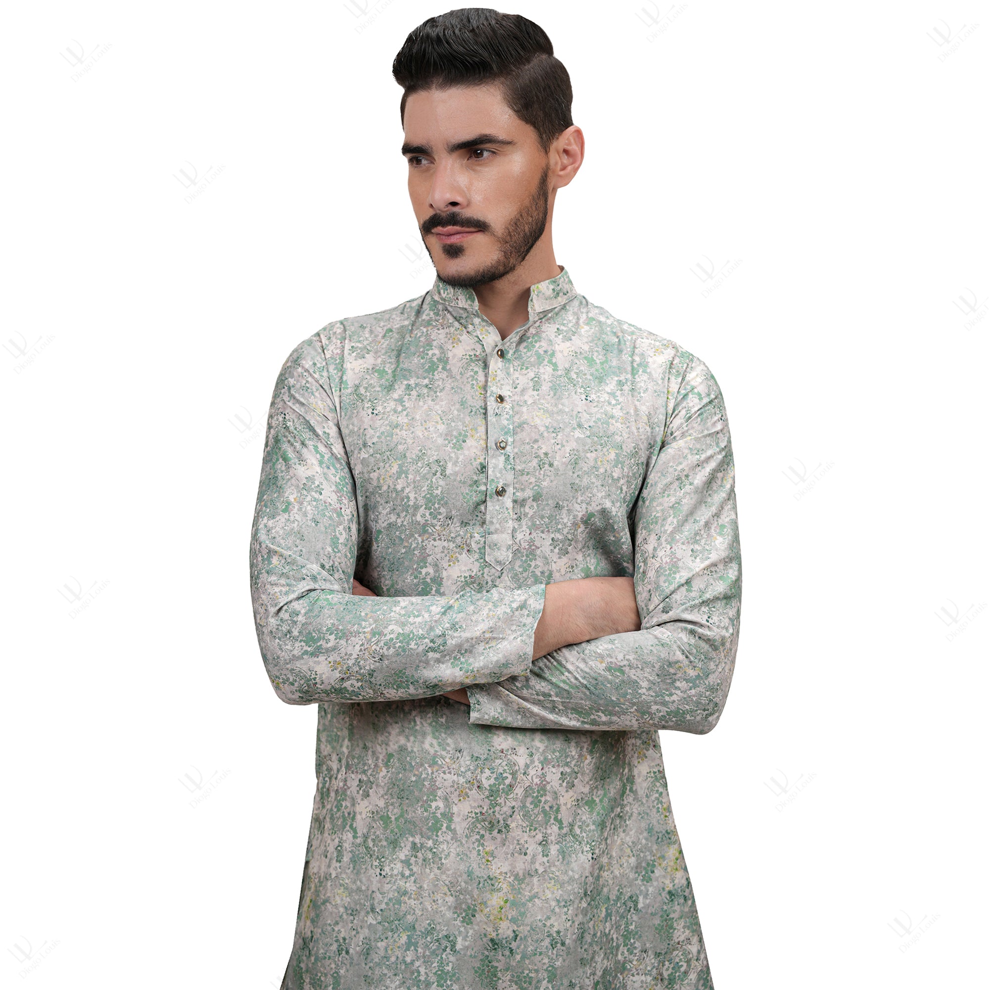 Ethnic Cotton Linen Forest Green Men's Long Kurta