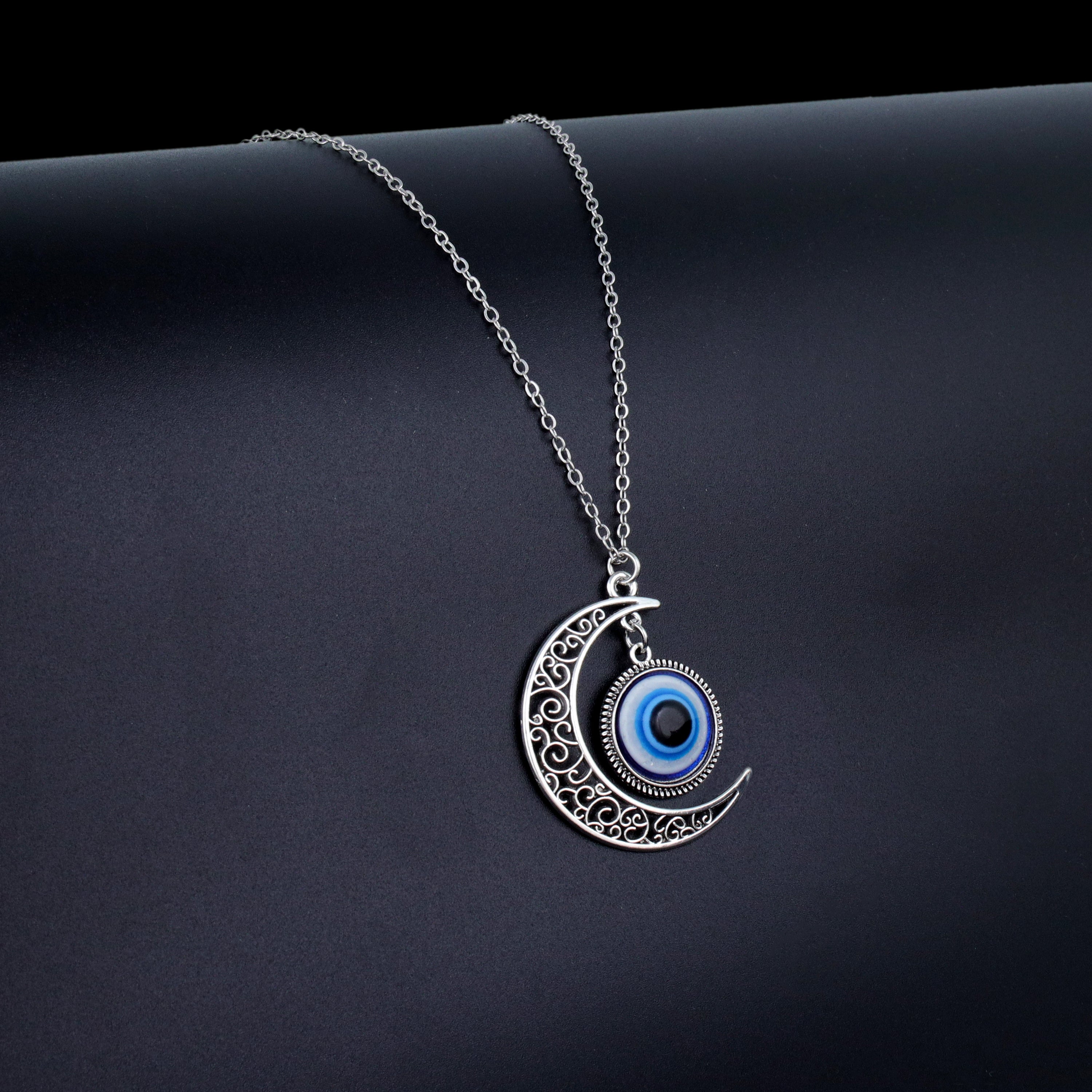 New Silver Moon Evil Eye Pendant