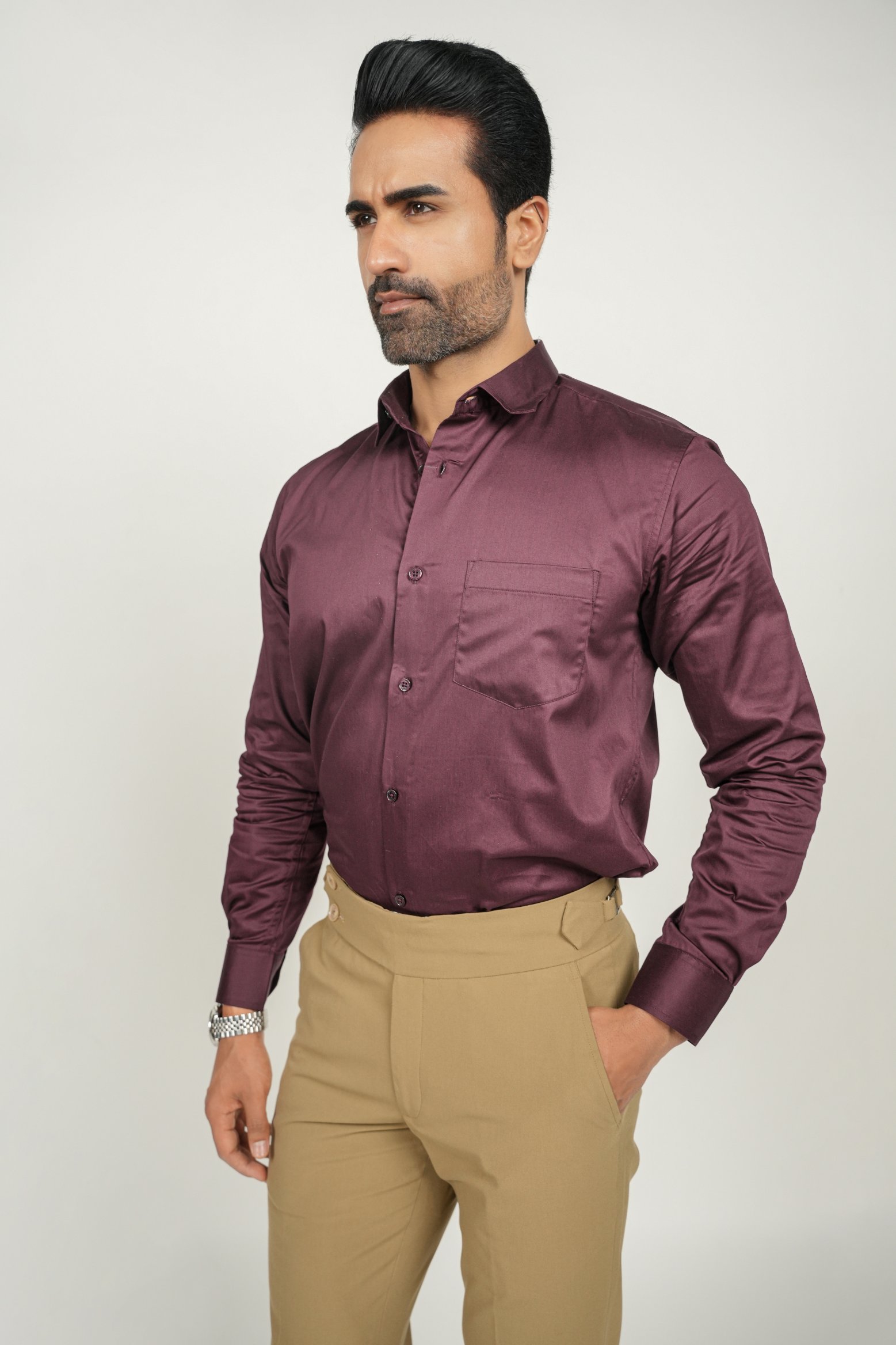 Maroon Solid Plain Formal Shirts for Men - 100% Cotton